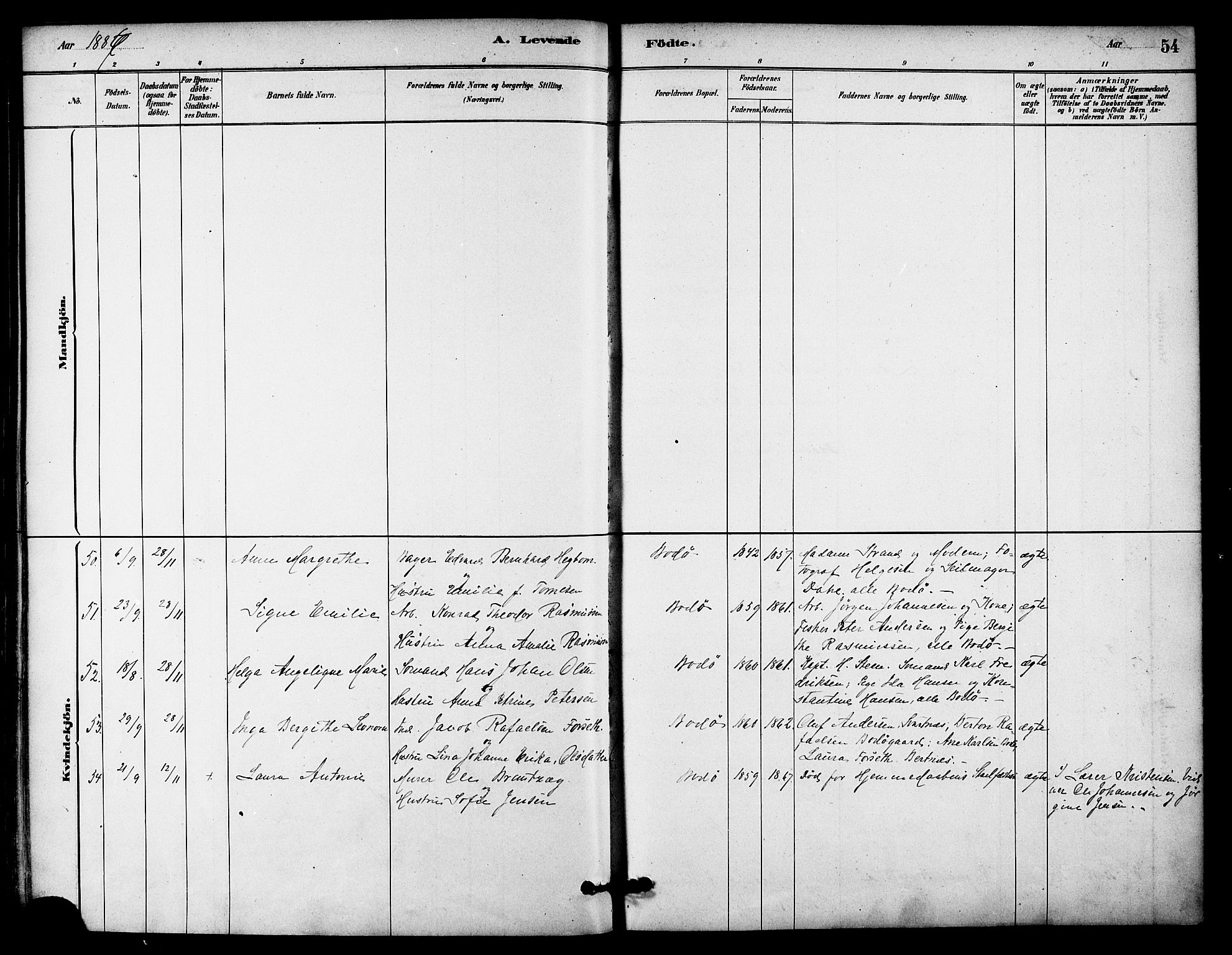 Ministerialprotokoller, klokkerbøker og fødselsregistre - Nordland, AV/SAT-A-1459/801/L0030: Parish register (copy) no. 801C05, 1879-1887, p. 54