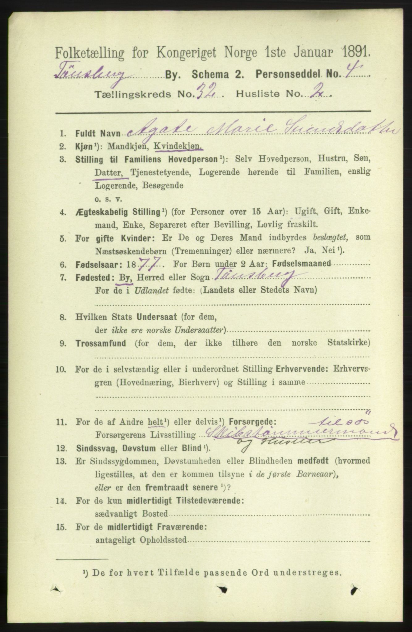 RA, 1891 census for 0705 Tønsberg, 1891, p. 7471