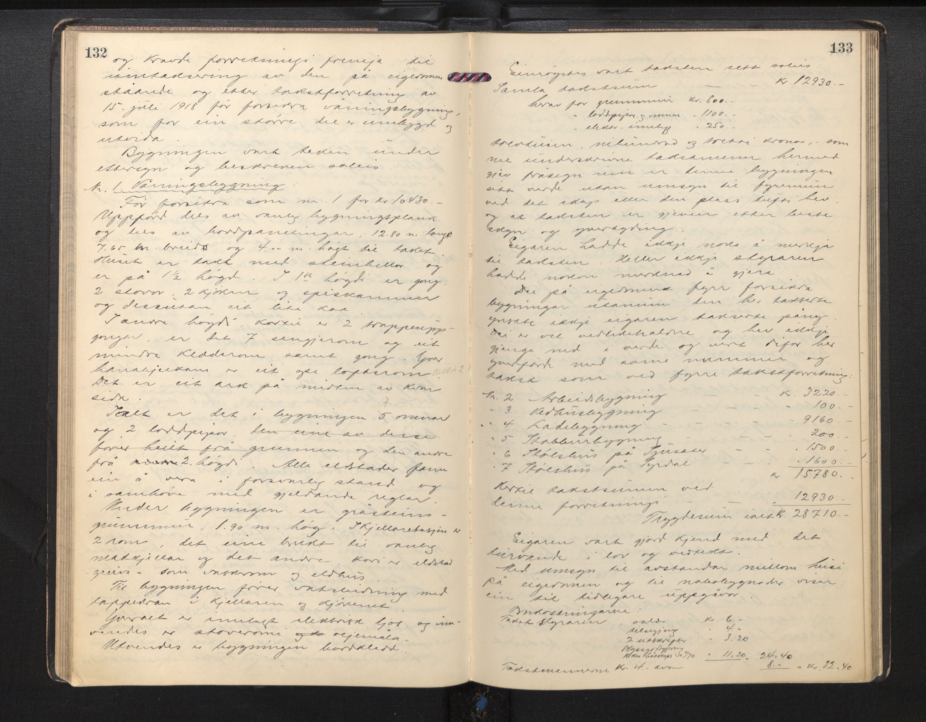 Lensmannen i Kvam, AV/SAB-A-33201/0012/L0003: Branntakstprotokoll, 1919-1941, p. 132-133