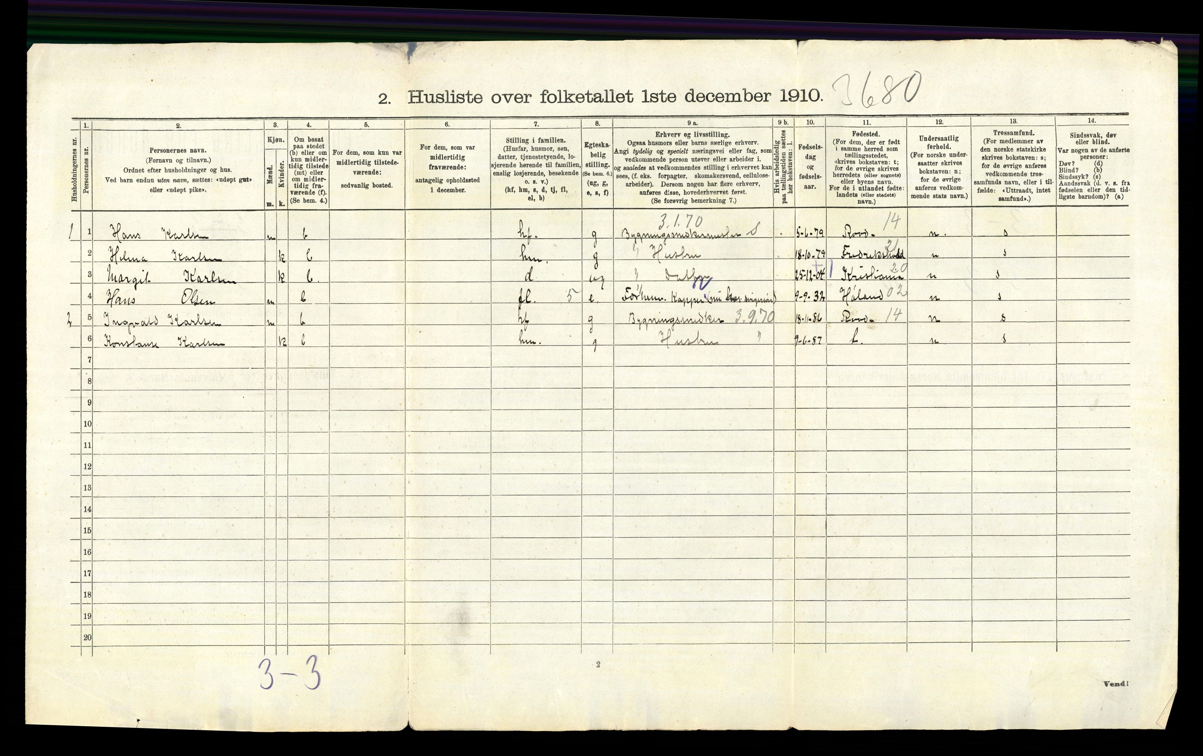 RA, 1910 census for Glemmen, 1910, p. 1601