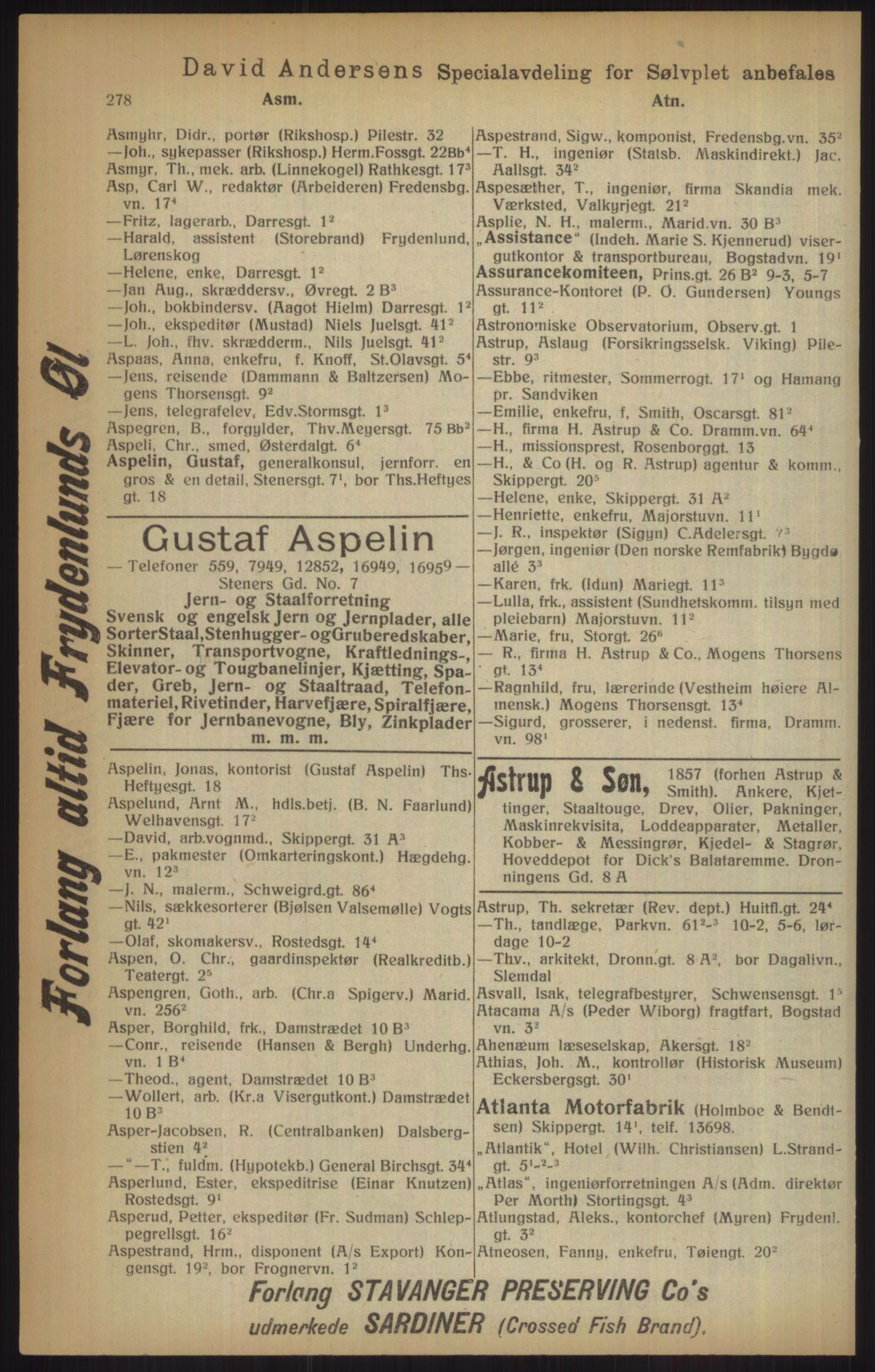 Kristiania/Oslo adressebok, PUBL/-, 1915, p. 278