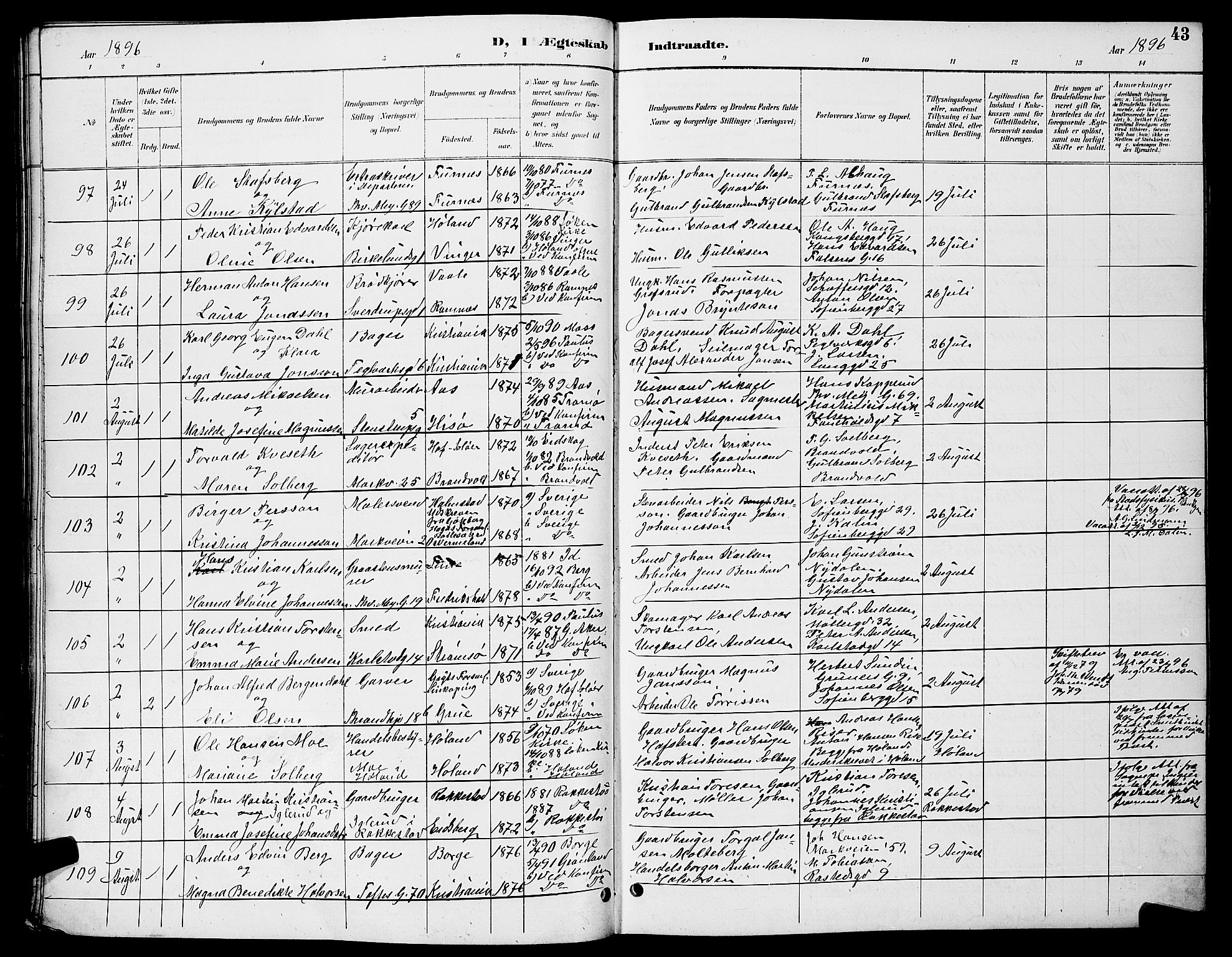 Paulus prestekontor Kirkebøker, AV/SAO-A-10871/G/Ga/L0006: Parish register (copy) no. 6, 1893-1898, p. 43