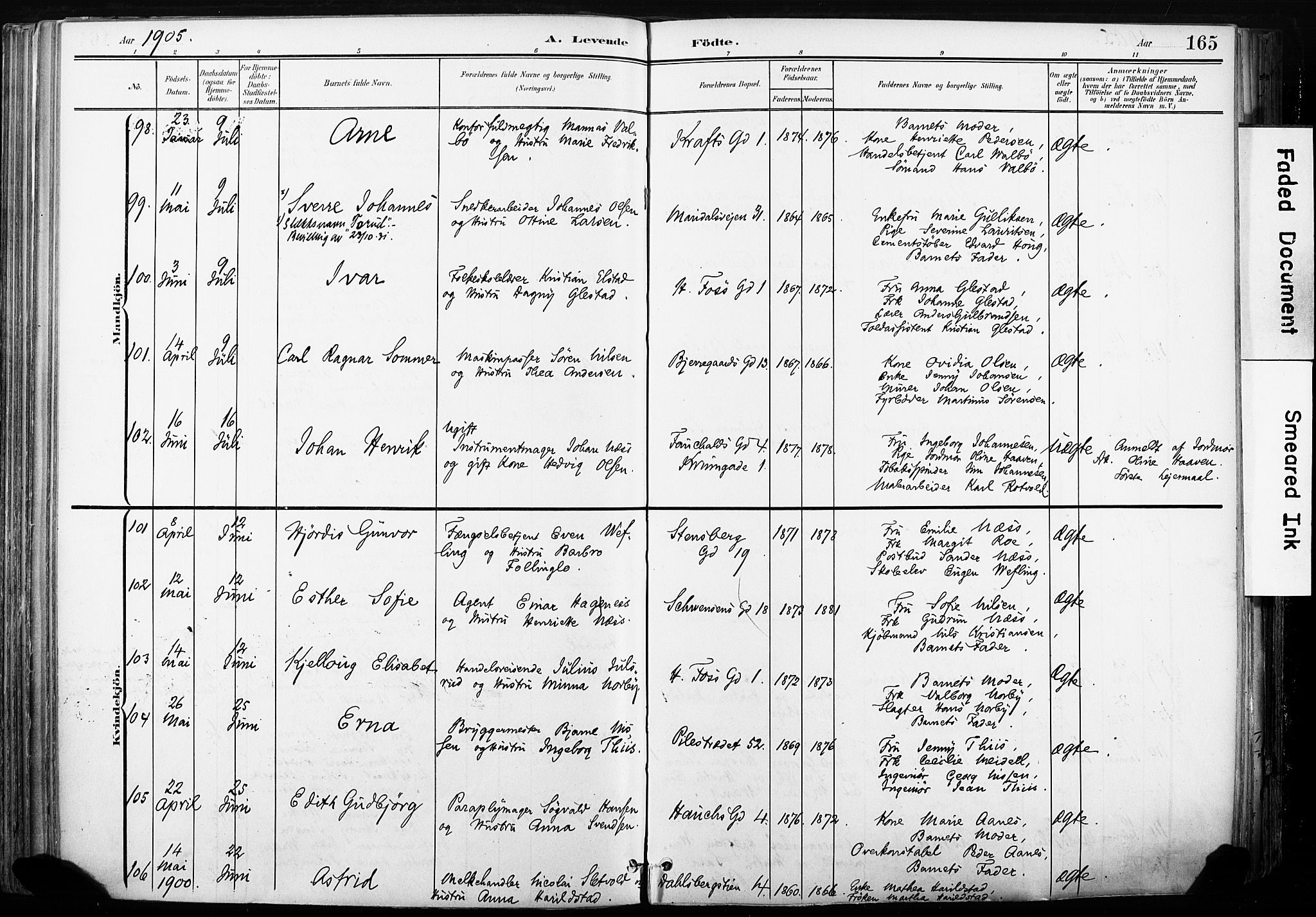 Gamle Aker prestekontor Kirkebøker, SAO/A-10617a/F/L0013: Parish register (official) no. 13, 1901-1908, p. 165