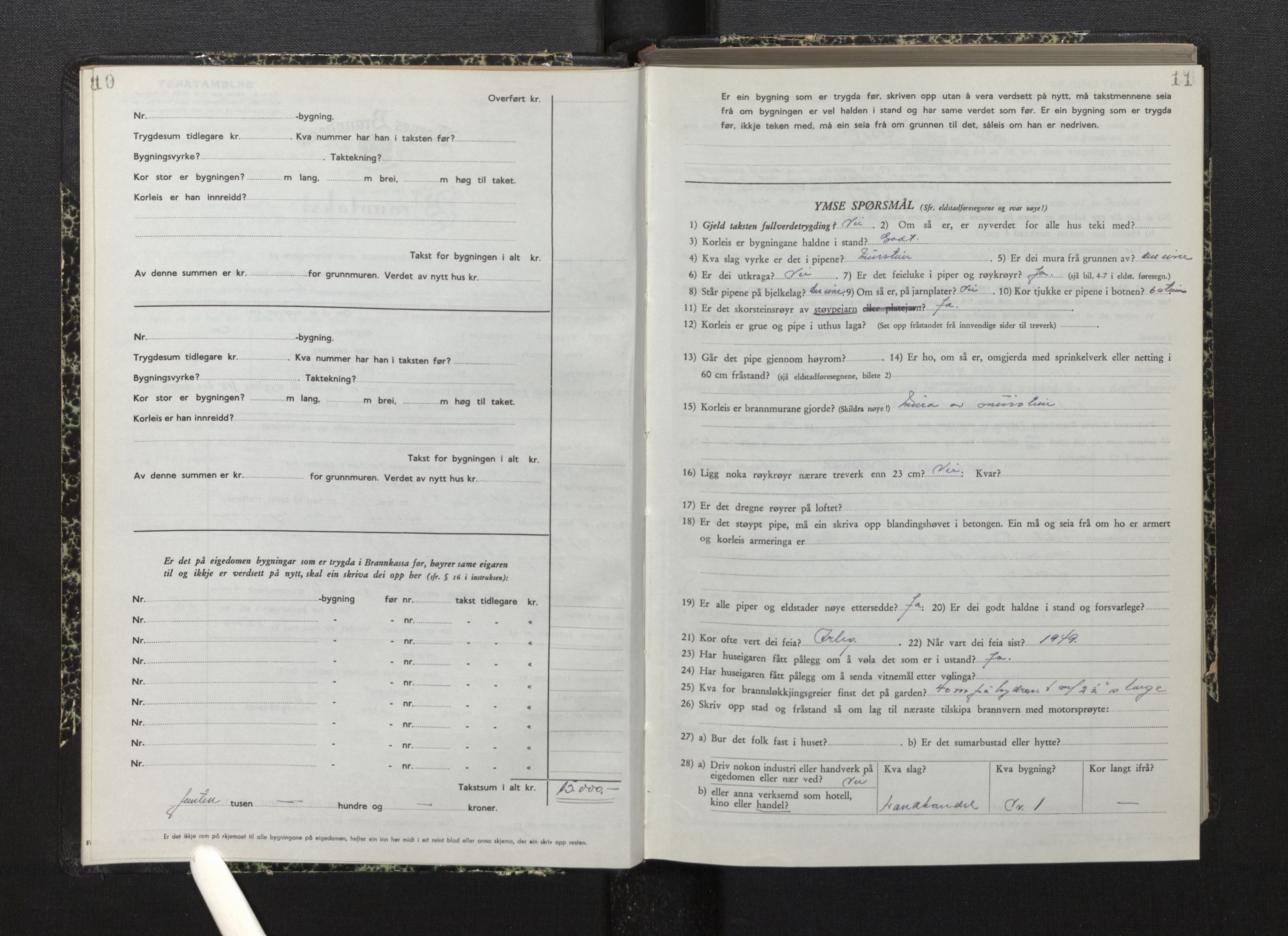 Lensmannen i Bremanger, AV/SAB-A-26701/0012/L0010: Branntakstprotokoll, skjematakst, 1950-1955, p. 10-11