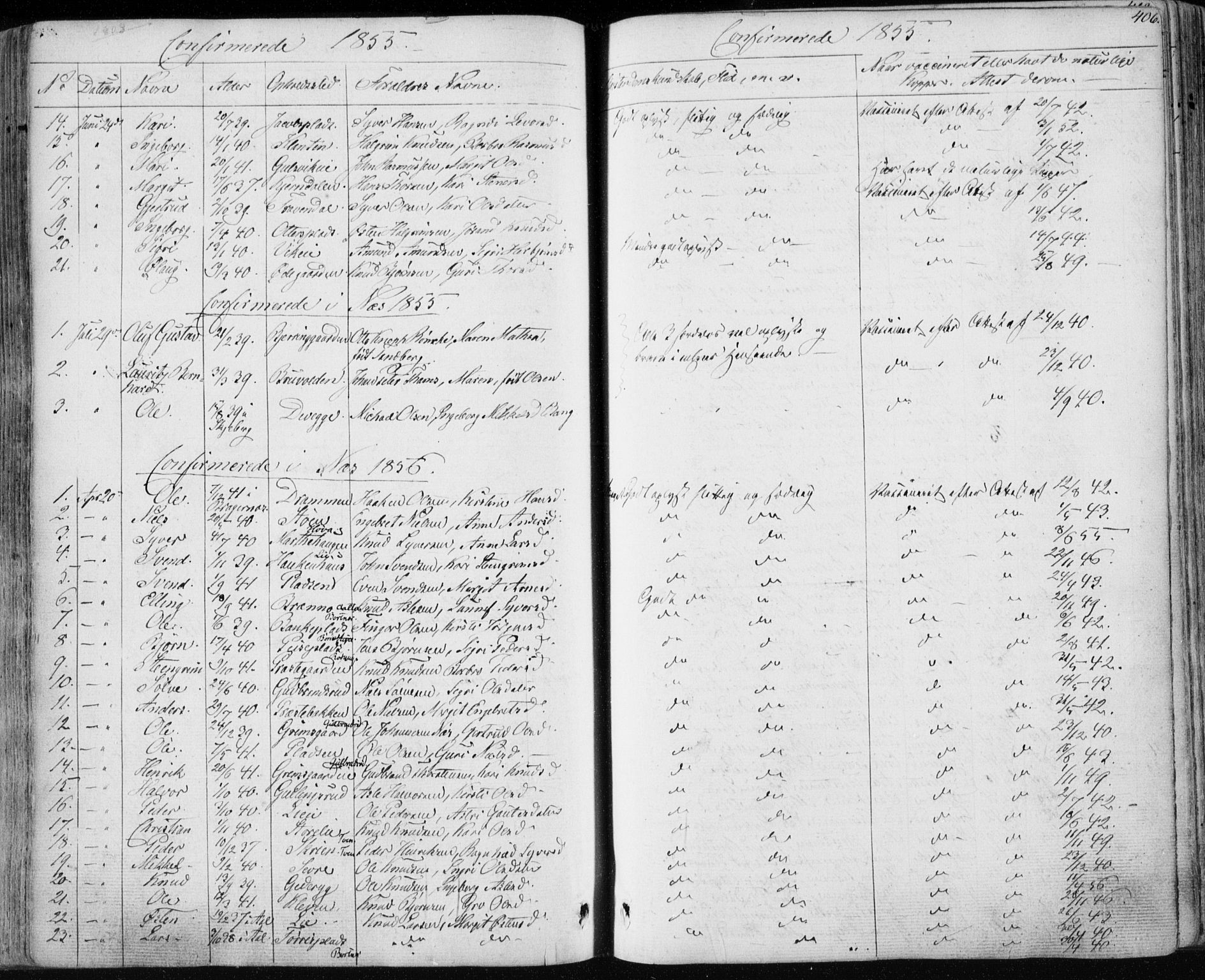 Nes kirkebøker, SAKO/A-236/F/Fa/L0009: Parish register (official) no. 9, 1834-1863, p. 406