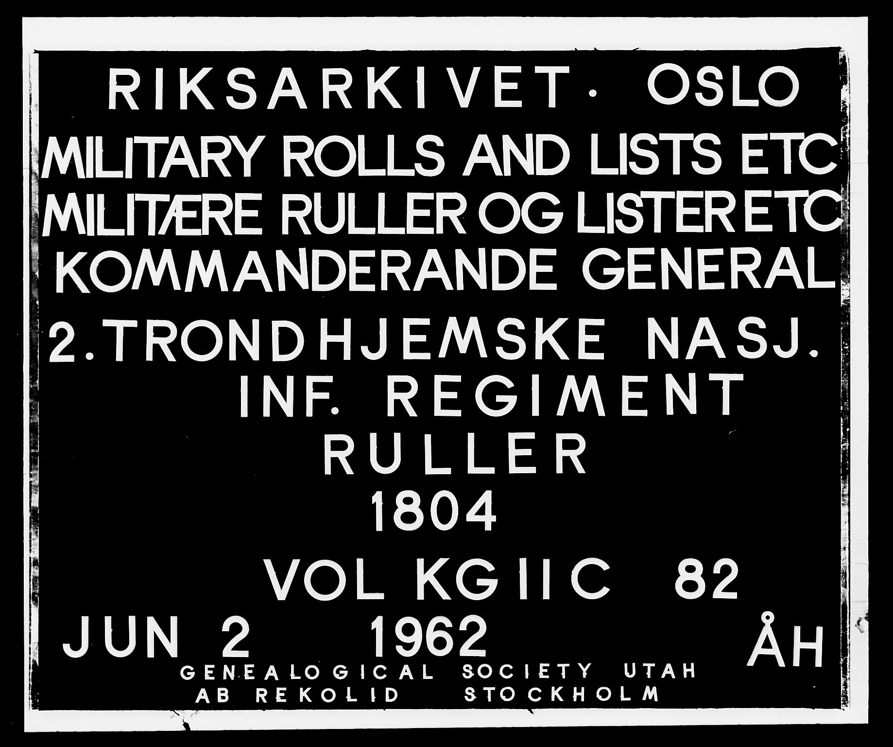 Generalitets- og kommissariatskollegiet, Det kongelige norske kommissariatskollegium, RA/EA-5420/E/Eh/L0082: 2. Trondheimske nasjonale infanteriregiment, 1804, p. 1