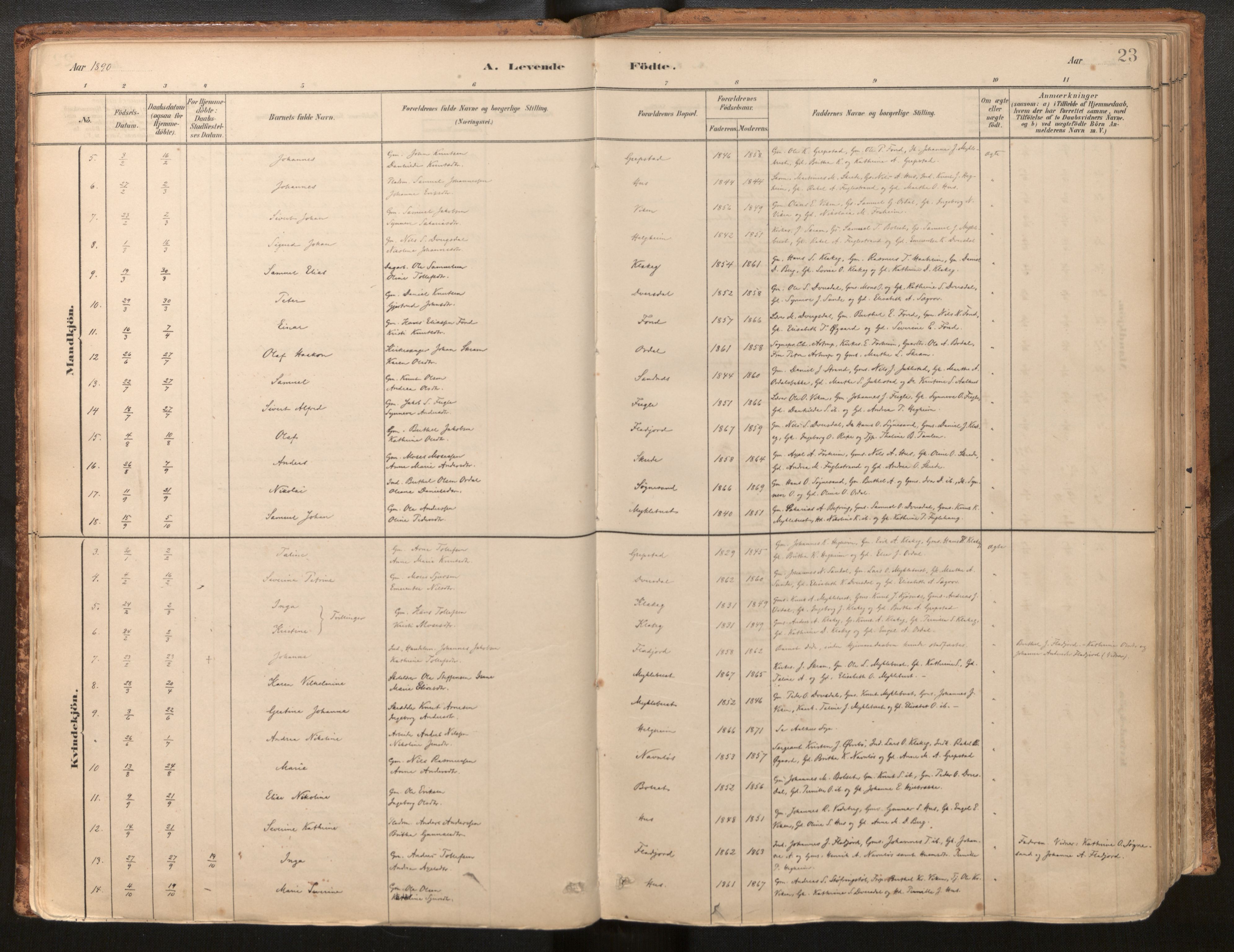 Jølster sokneprestembete, AV/SAB-A-80701/H/Haa/Haac/L0001: Parish register (official) no. C 1, 1882-1928, p. 23