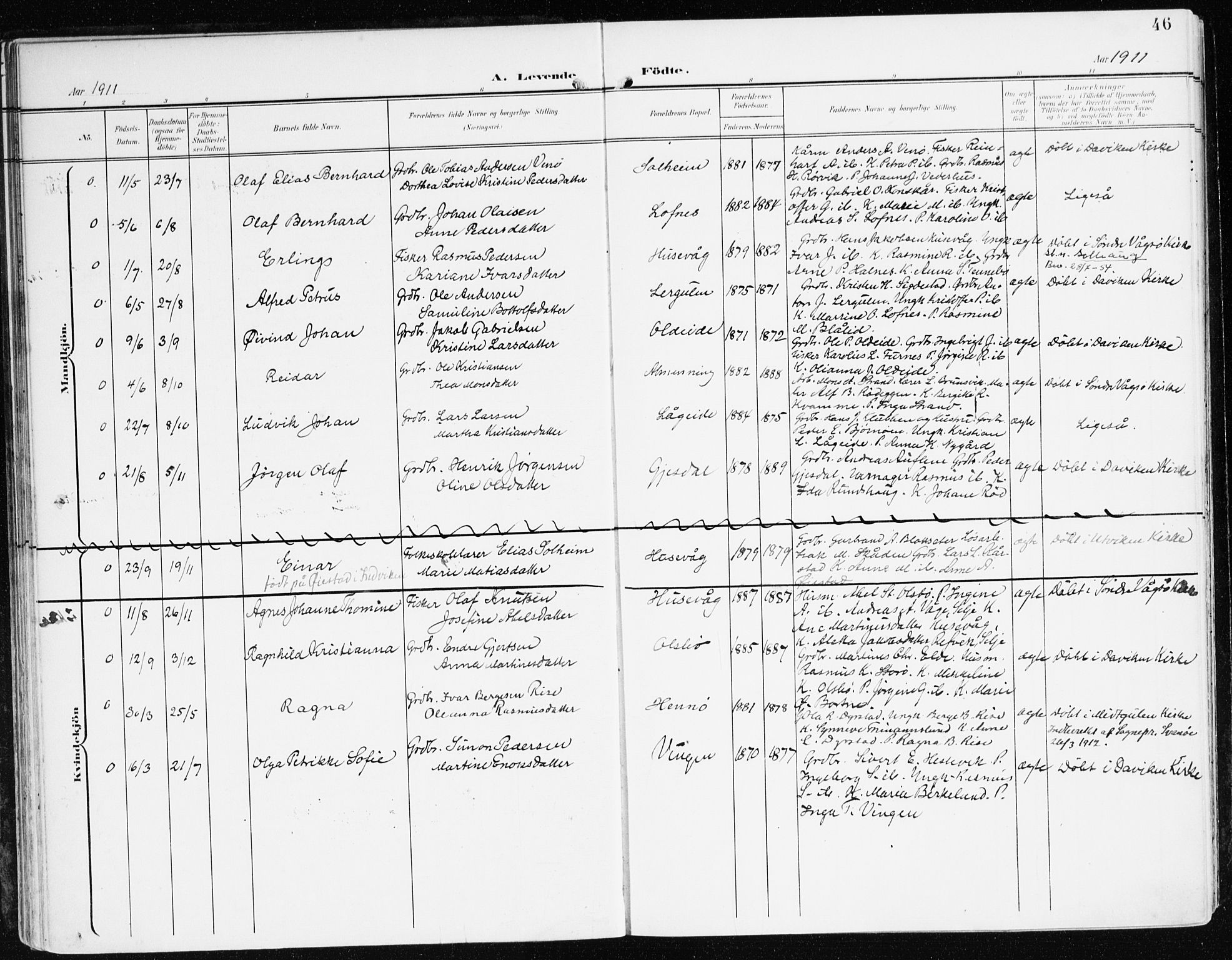 Davik sokneprestembete, AV/SAB-A-79701/H/Haa/Haad/L0002: Parish register (official) no. D 2, 1901-1930, p. 46