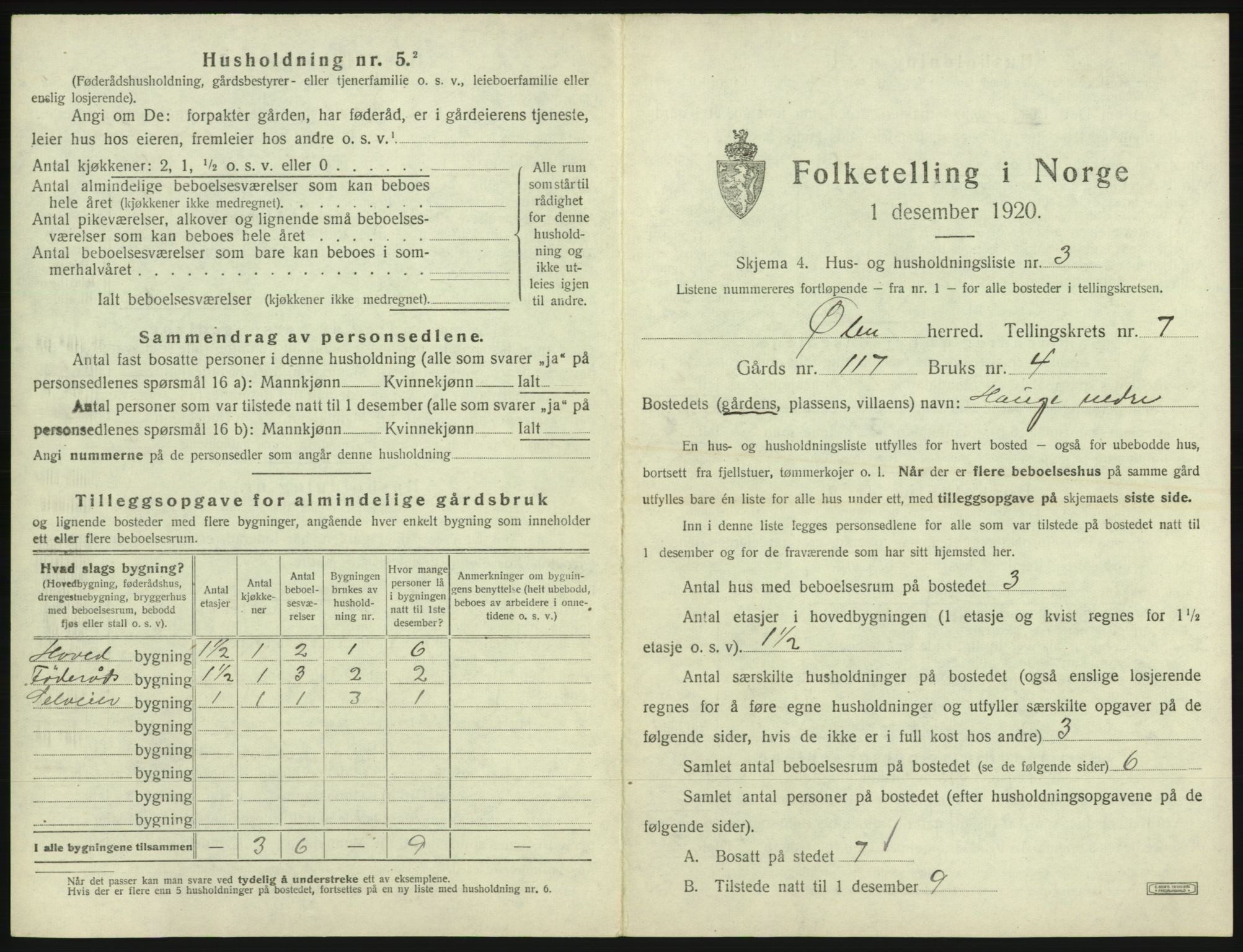 SAB, 1920 census for Ølen, 1920, p. 519