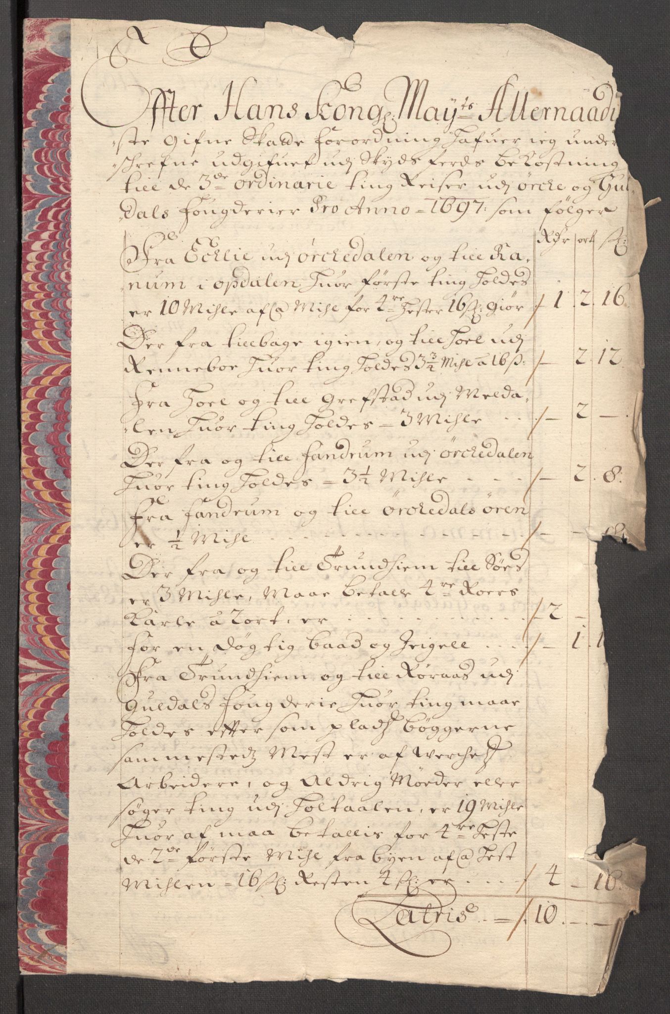 Rentekammeret inntil 1814, Reviderte regnskaper, Fogderegnskap, AV/RA-EA-4092/R60/L3947: Fogderegnskap Orkdal og Gauldal, 1697, p. 436