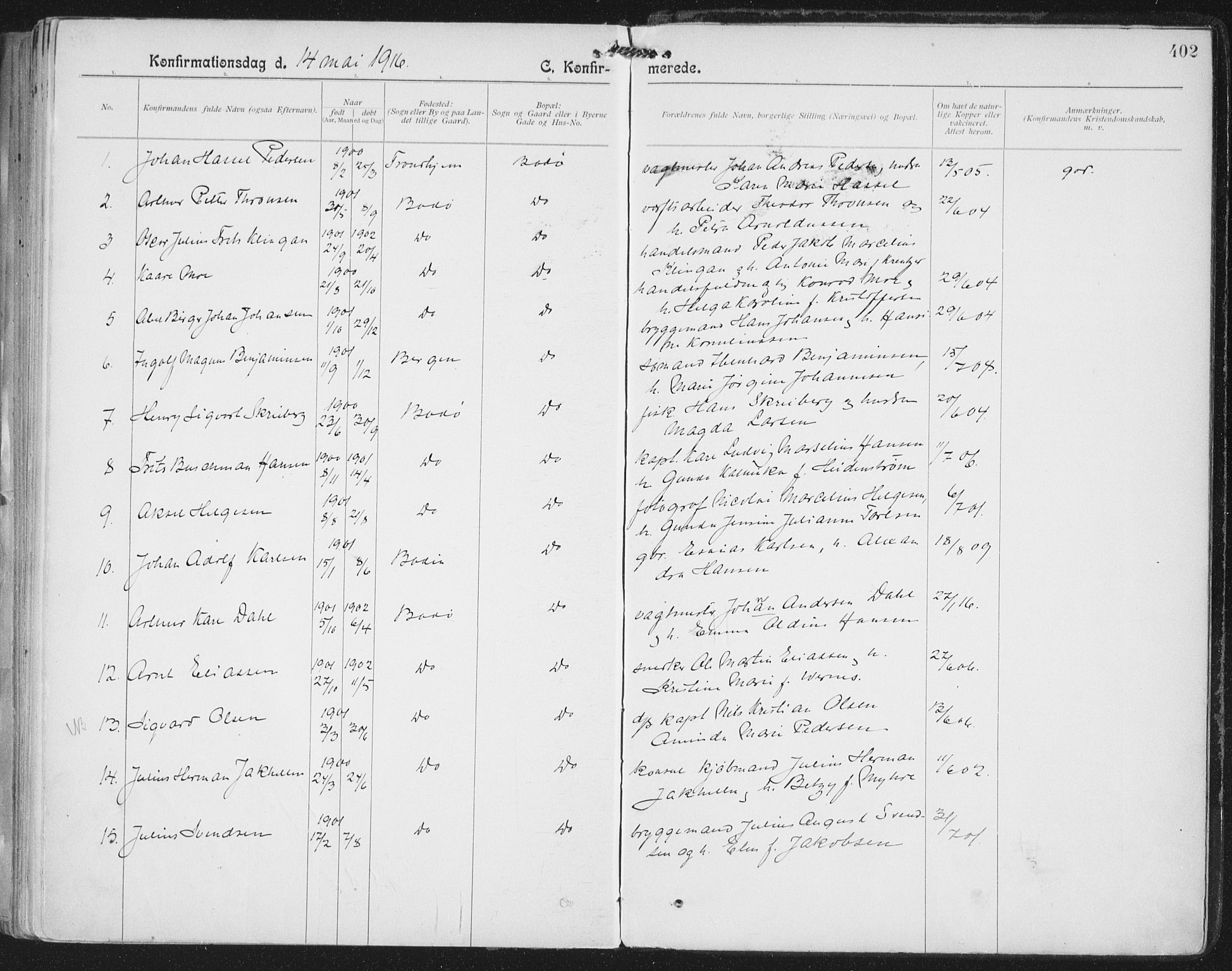 Ministerialprotokoller, klokkerbøker og fødselsregistre - Nordland, SAT/A-1459/801/L0011: Parish register (official) no. 801A11, 1900-1916, p. 402