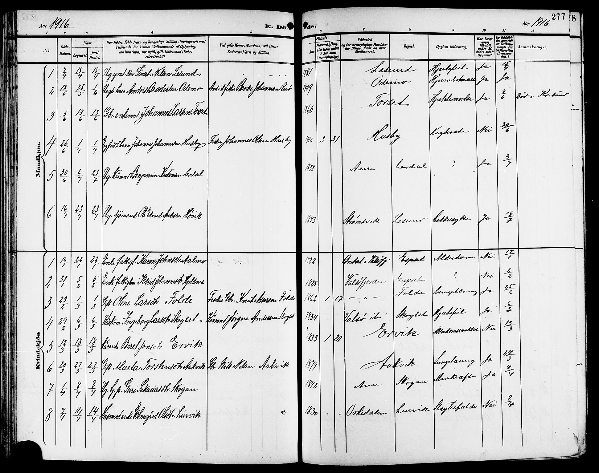 Ministerialprotokoller, klokkerbøker og fødselsregistre - Møre og Romsdal, AV/SAT-A-1454/578/L0910: Parish register (copy) no. 578C03, 1900-1921, p. 277