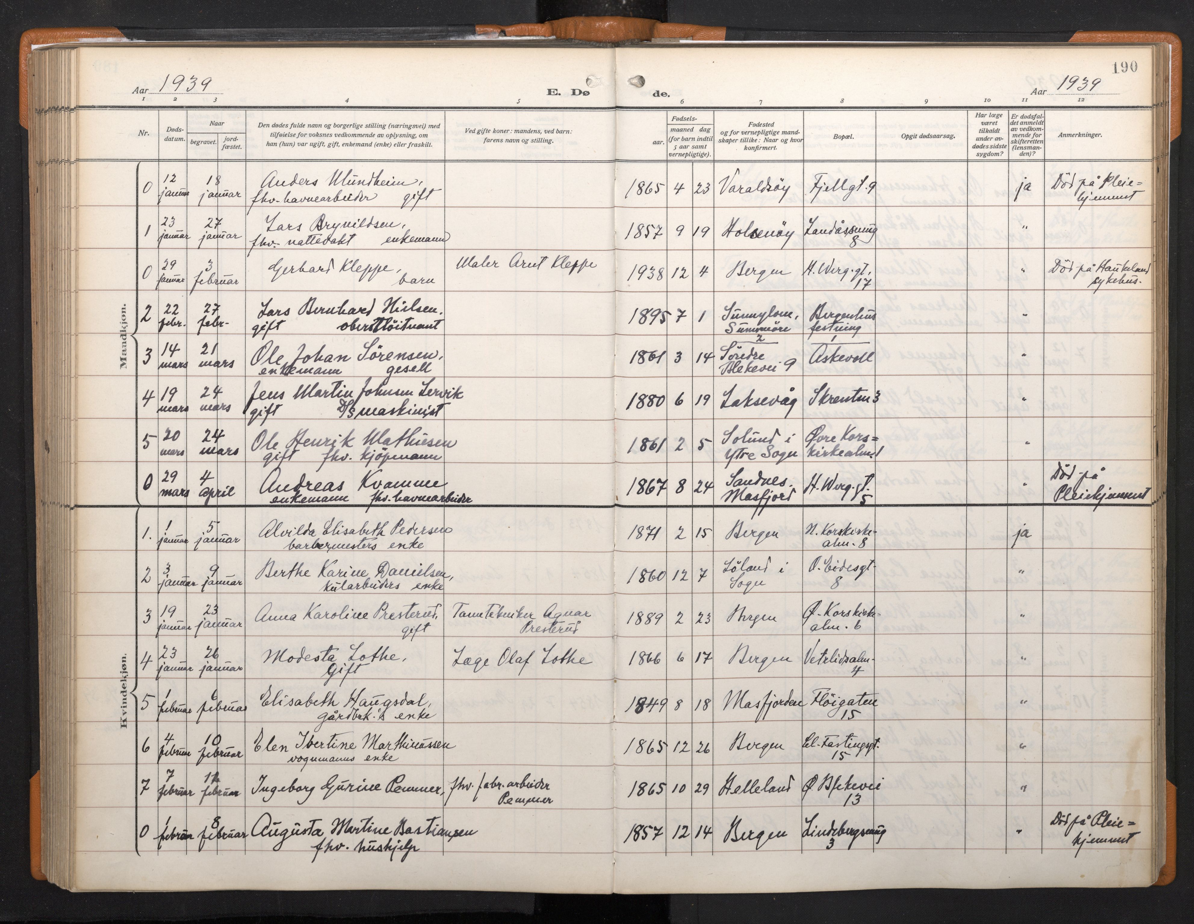 Korskirken sokneprestembete, SAB/A-76101/H/Haa/L0048: Parish register (official) no. E 6, 1910-1960, p. 189b-190a