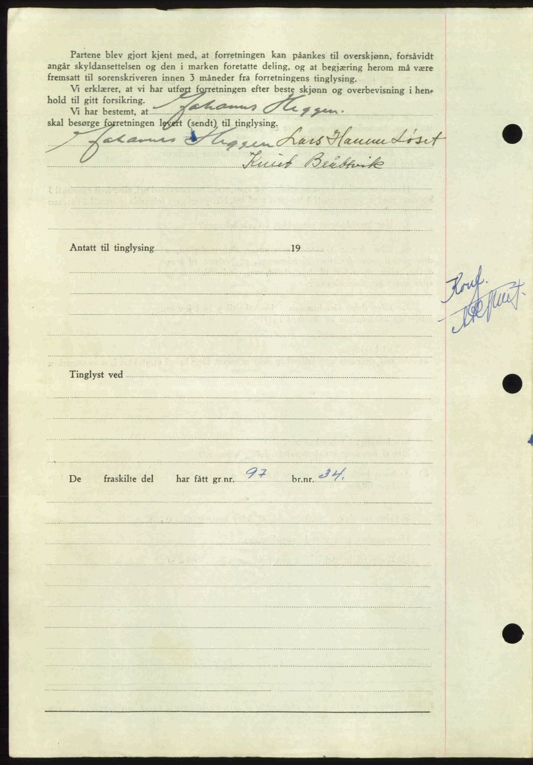 Nordmøre sorenskriveri, AV/SAT-A-4132/1/2/2Ca: Mortgage book no. A113, 1949-1950, Diary no: : 3234/1949