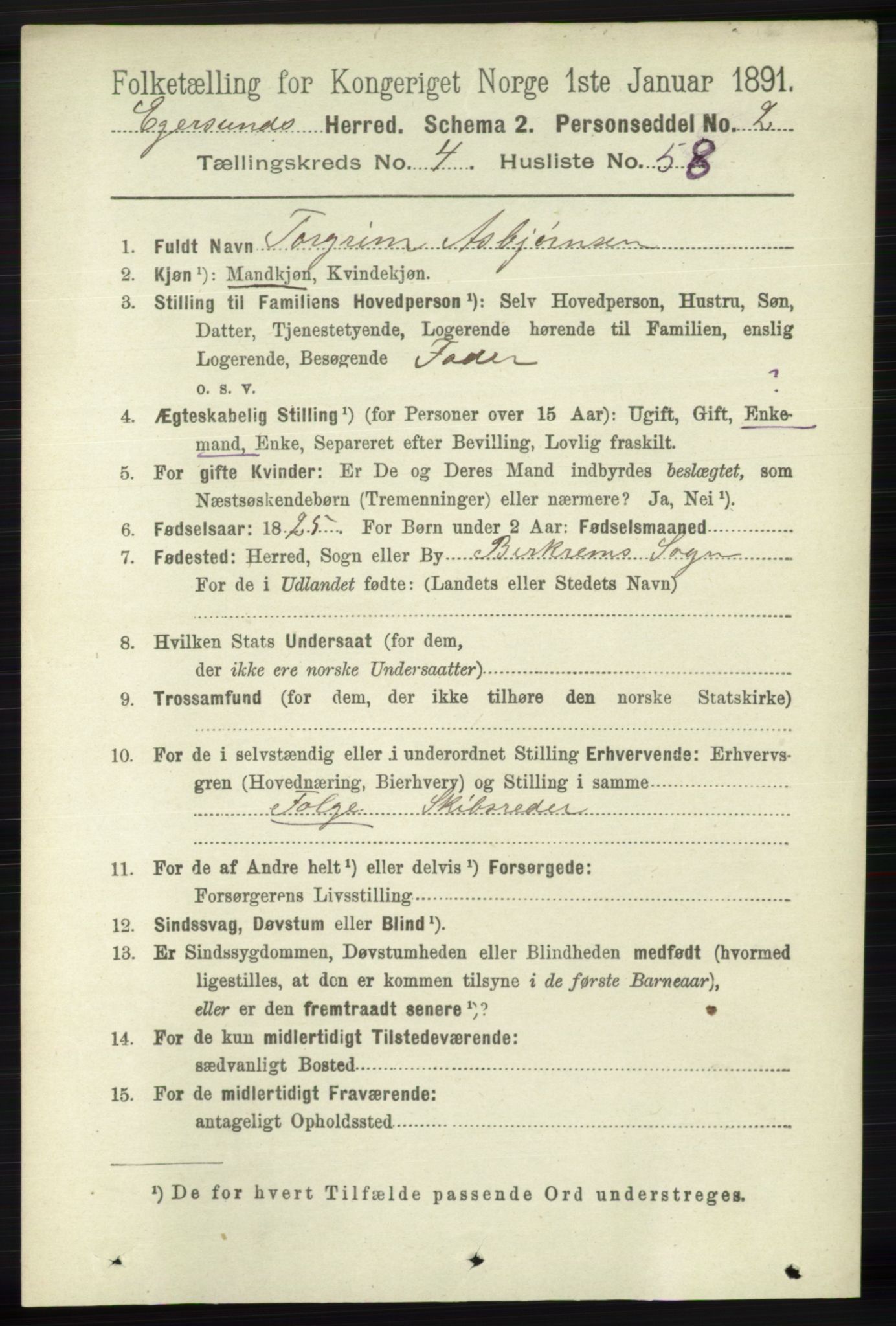 RA, 1891 census for 1116 Eigersund herred, 1891, p. 2013