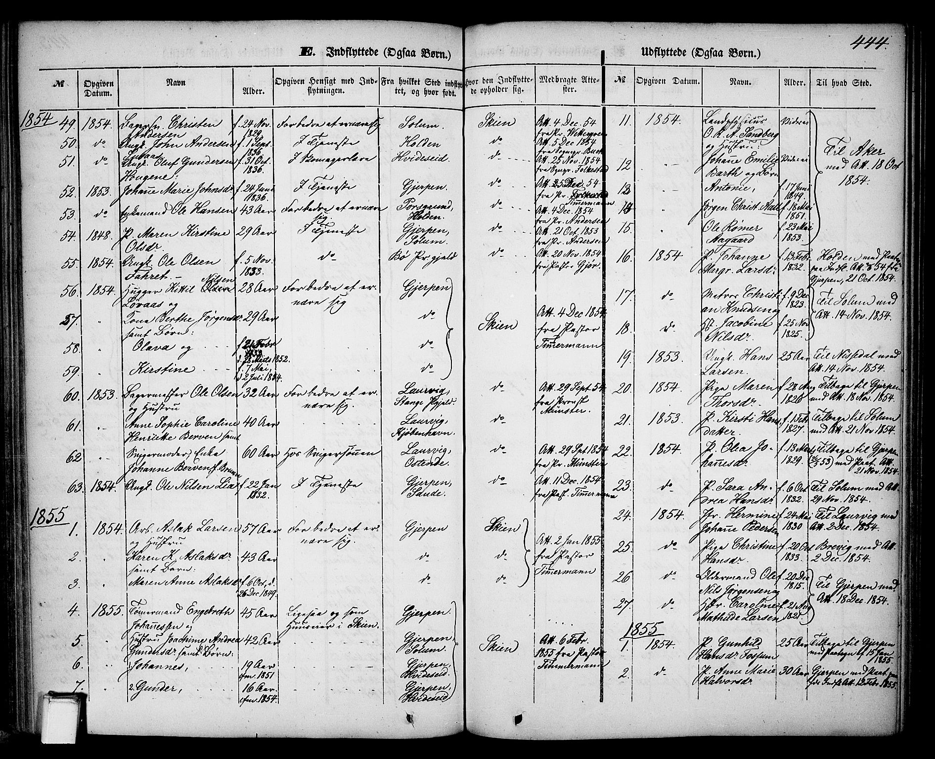 Skien kirkebøker, SAKO/A-302/G/Ga/L0004: Parish register (copy) no. 4, 1843-1867, p. 444
