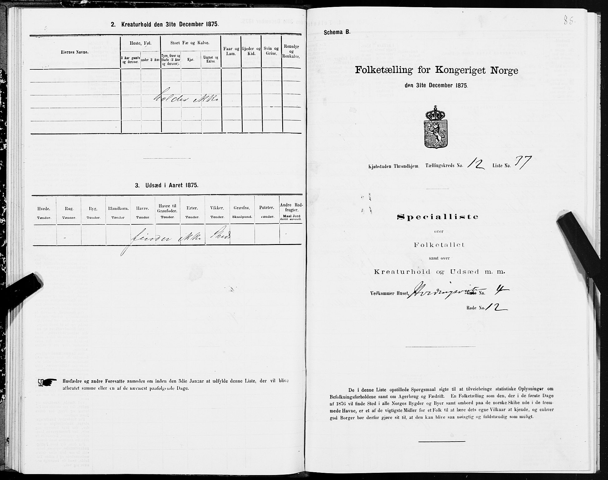 SAT, 1875 census for 1601 Trondheim, 1875, p. 7085