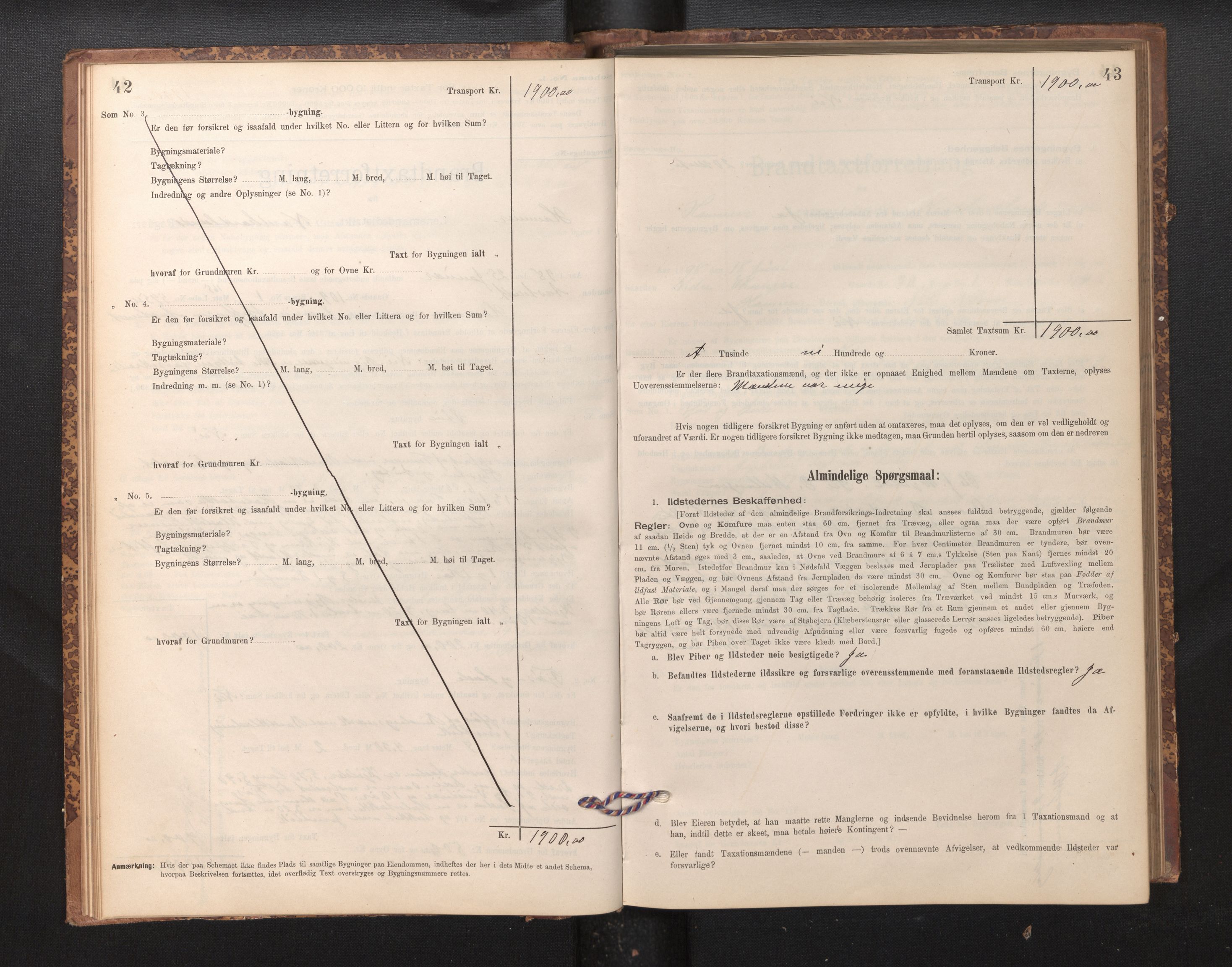 Lensmannen i Hamre, SAB/A-32601/0012/L0004: Branntakstprotokoll, skjematakst, 1895-1920, p. 42-43