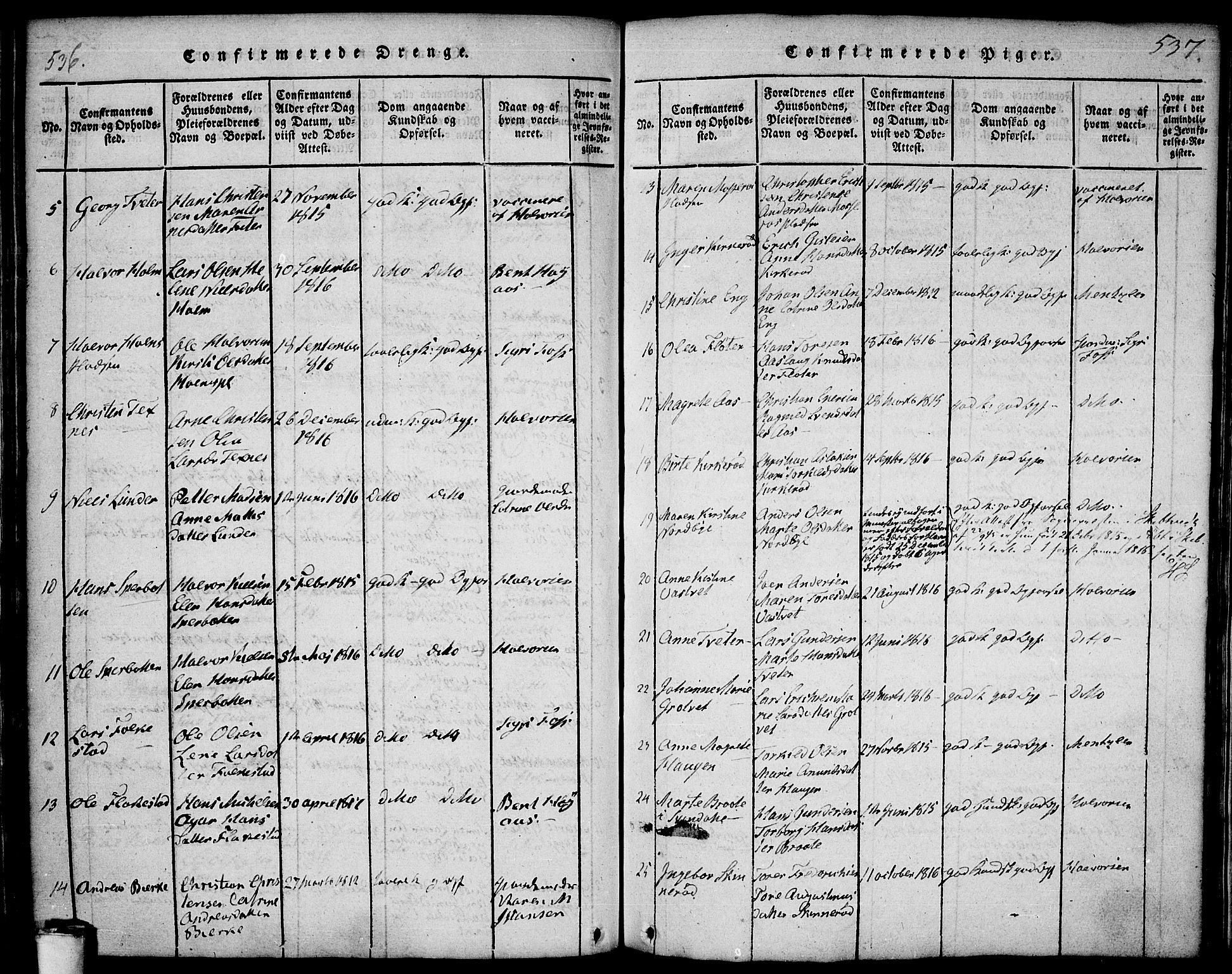 Våler prestekontor Kirkebøker, AV/SAO-A-11083/F/Fa/L0005: Parish register (official) no. I 5, 1815-1839, p. 536-537