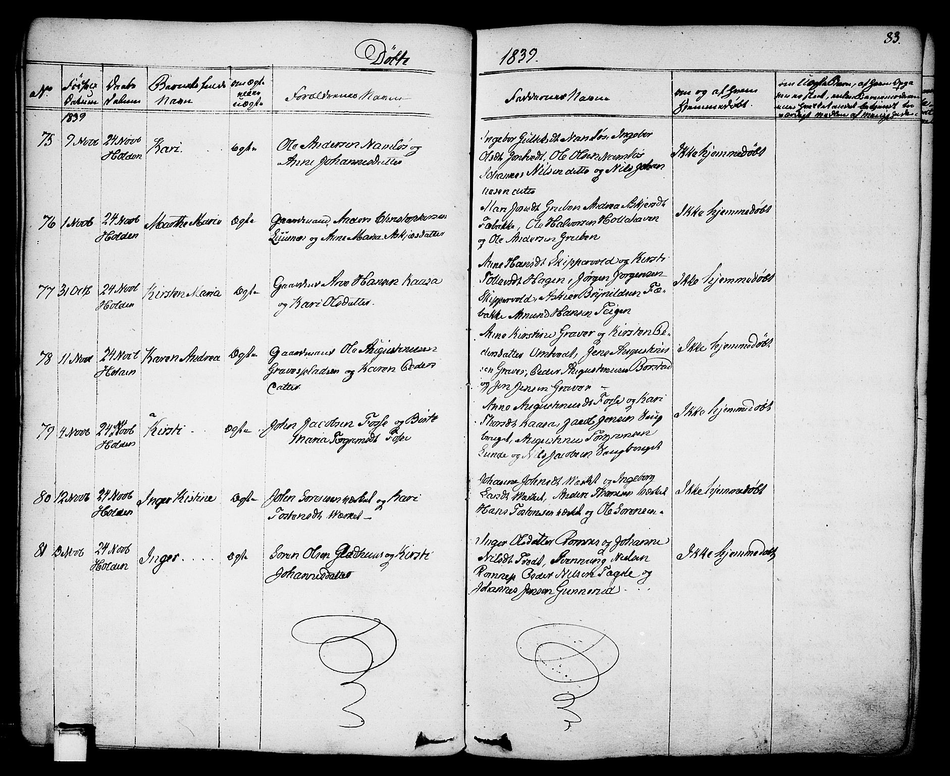 Holla kirkebøker, SAKO/A-272/F/Fa/L0004: Parish register (official) no. 4, 1830-1848, p. 83