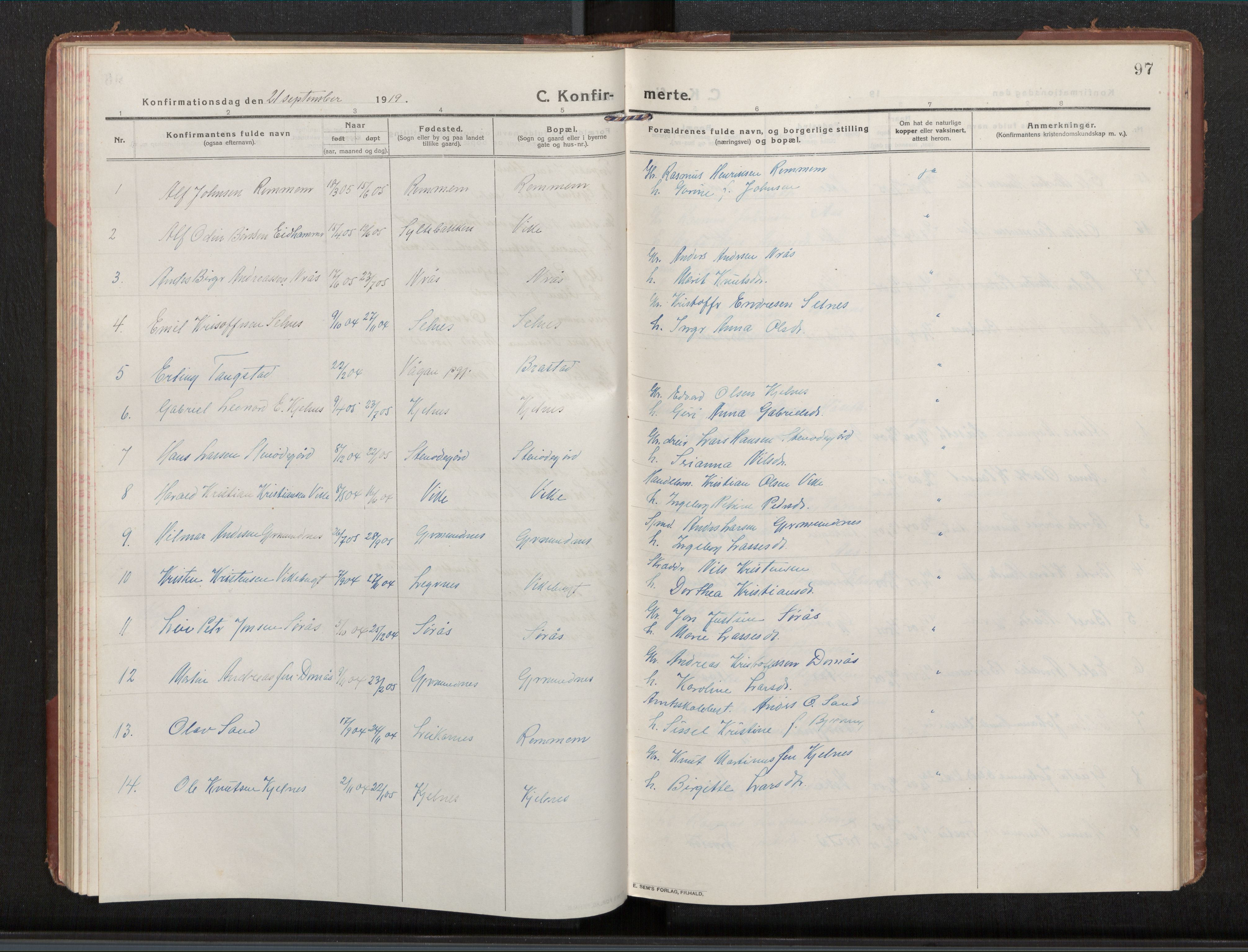 Ministerialprotokoller, klokkerbøker og fødselsregistre - Møre og Romsdal, AV/SAT-A-1454/539/L0536a: Parish register (copy) no. 539C03, 1912-1936, p. 97