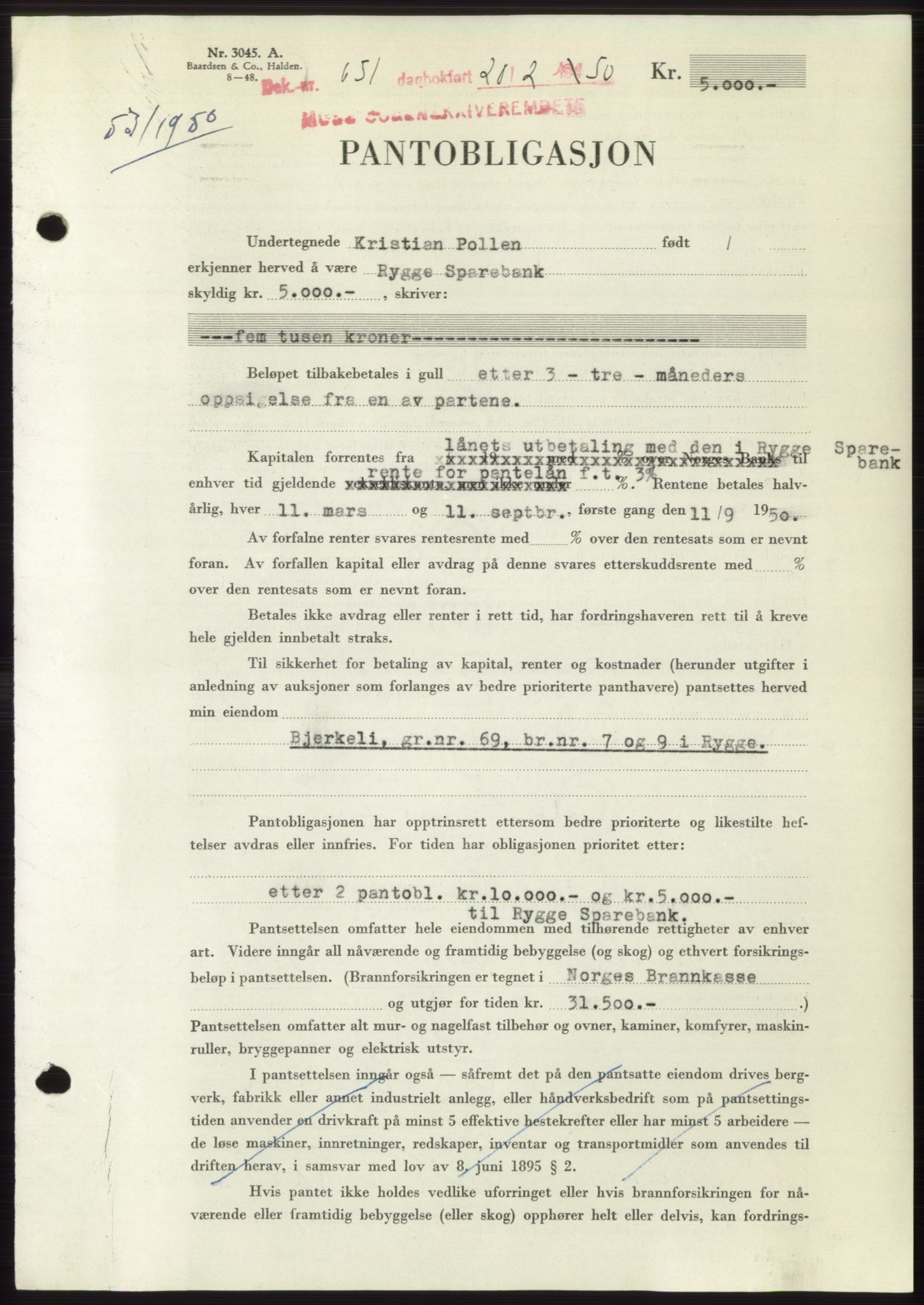 Moss sorenskriveri, SAO/A-10168: Mortgage book no. B23, 1949-1950, Diary no: : 651/1950