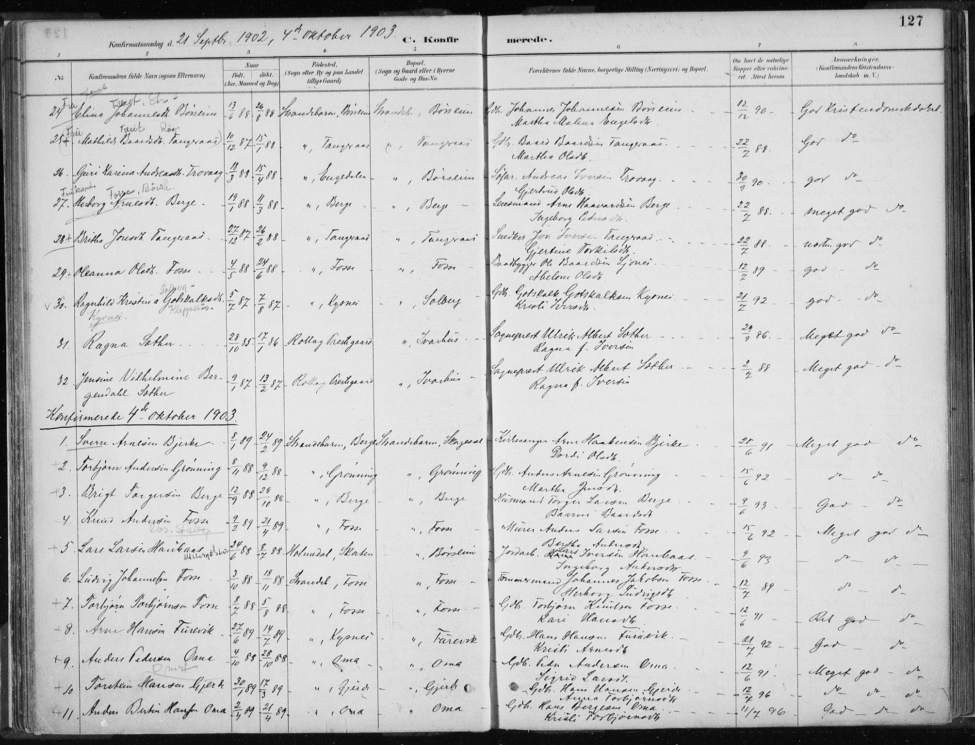 Strandebarm sokneprestembete, AV/SAB-A-78401/H/Haa: Parish register (official) no. B  1, 1886-1908, p. 127