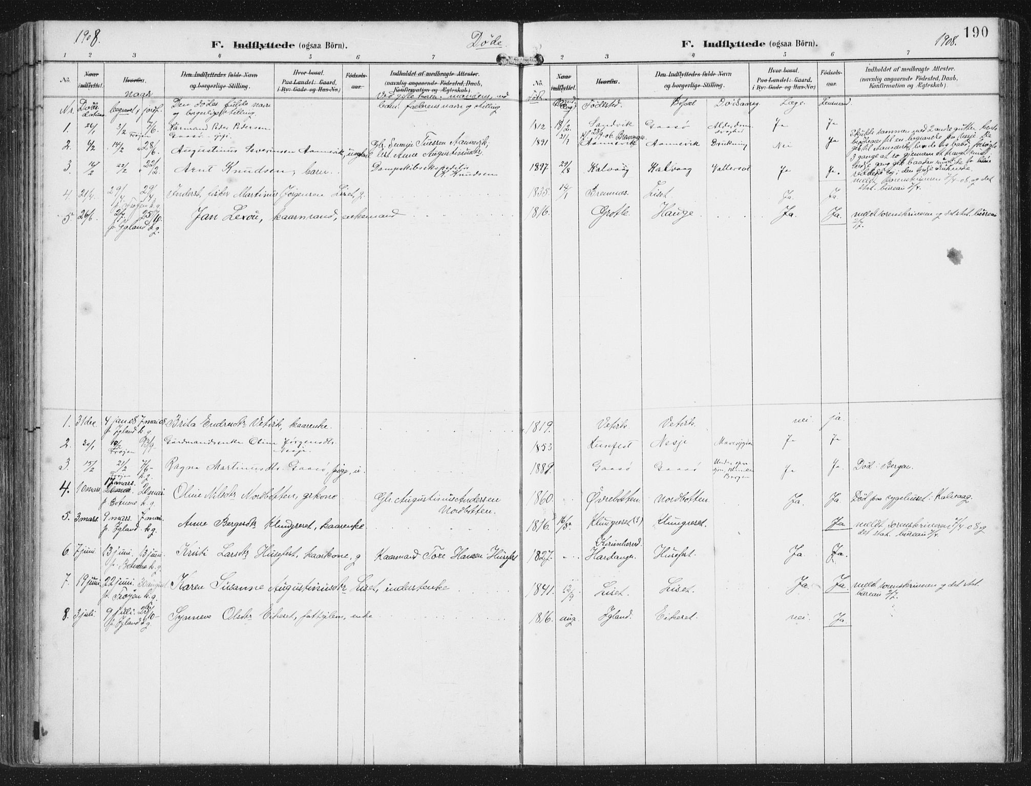 Bremanger sokneprestembete, SAB/A-82201/H/Haa/Haab/L0002: Parish register (official) no. B  2, 1896-1908, p. 190
