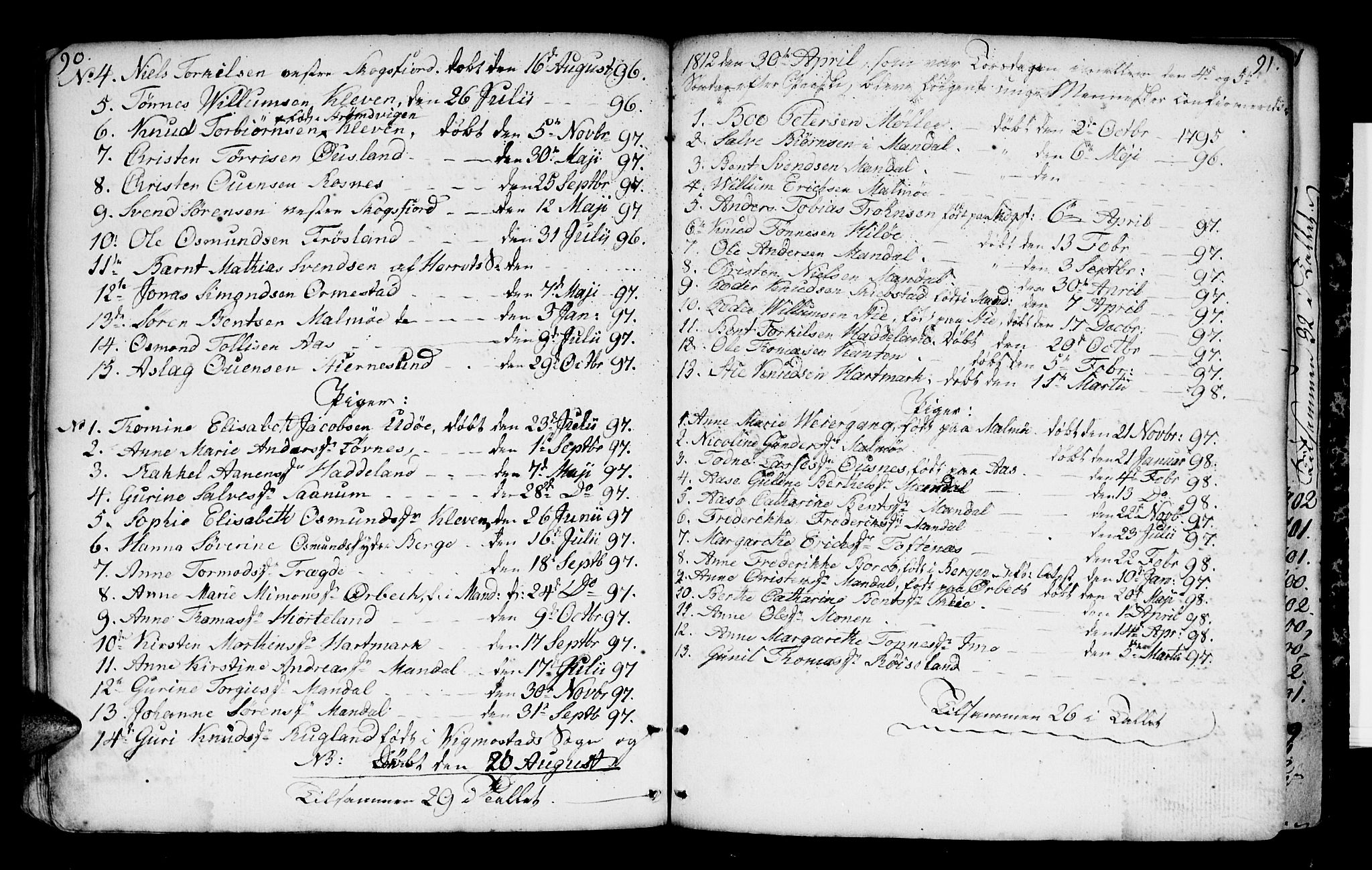 Mandal sokneprestkontor, AV/SAK-1111-0030/F/Fa/Faa/L0004: Parish register (official) no. A 4, 1745-1817, p. 90-91