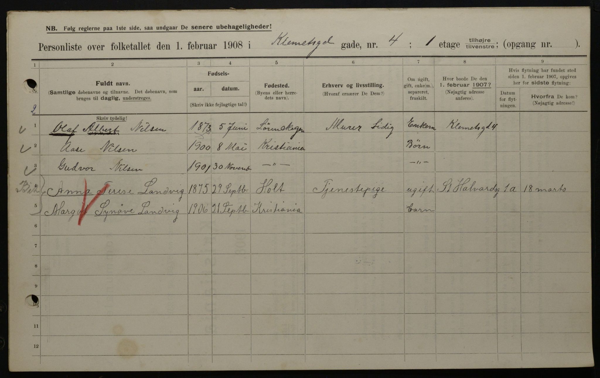 OBA, Municipal Census 1908 for Kristiania, 1908, p. 12023