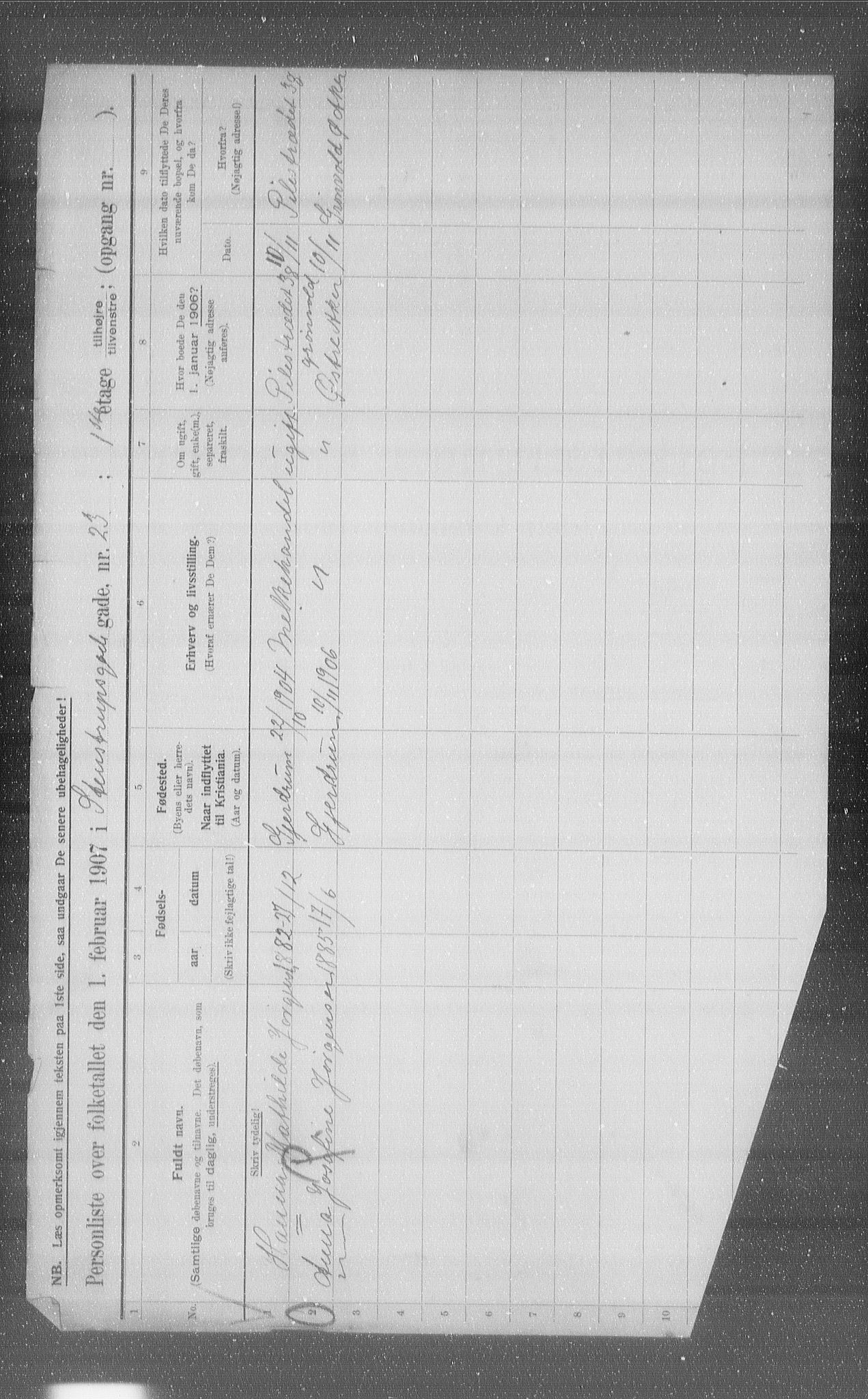 OBA, Municipal Census 1907 for Kristiania, 1907, p. 51651