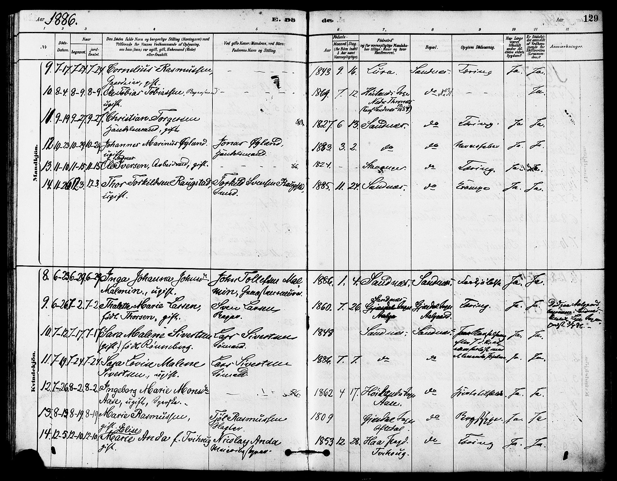 Høyland sokneprestkontor, SAST/A-101799/001/30BA/L0012: Parish register (official) no. A 11, 1878-1889, p. 129