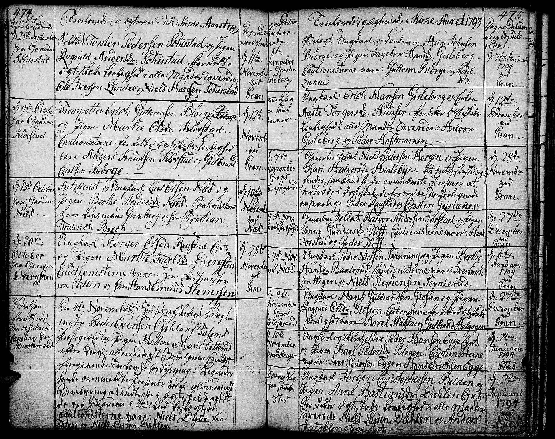 Gran prestekontor, AV/SAH-PREST-112/H/Ha/Haa/L0006: Parish register (official) no. 6, 1787-1824, p. 474-475