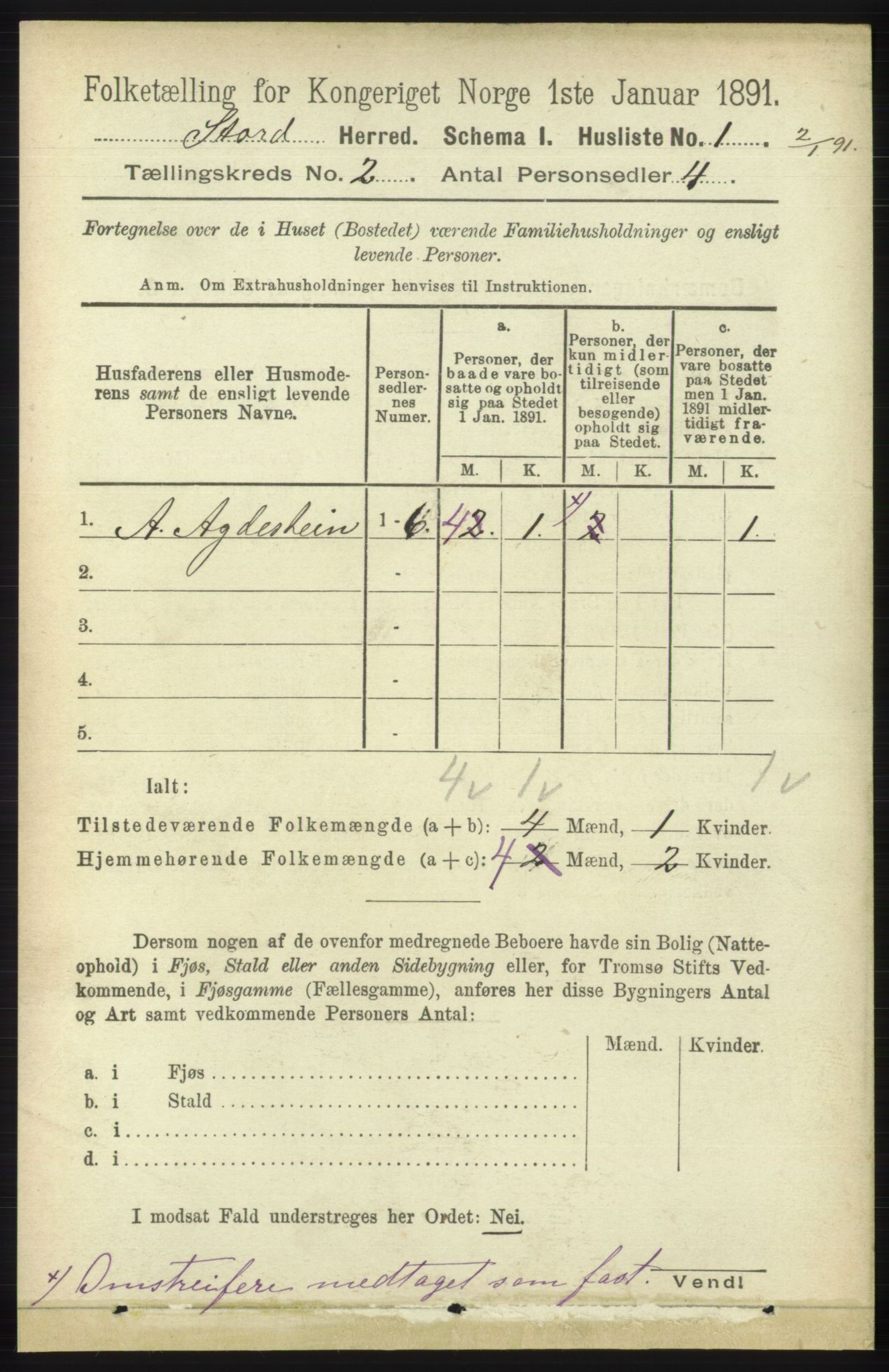 RA, 1891 census for 1221 Stord, 1891, p. 207