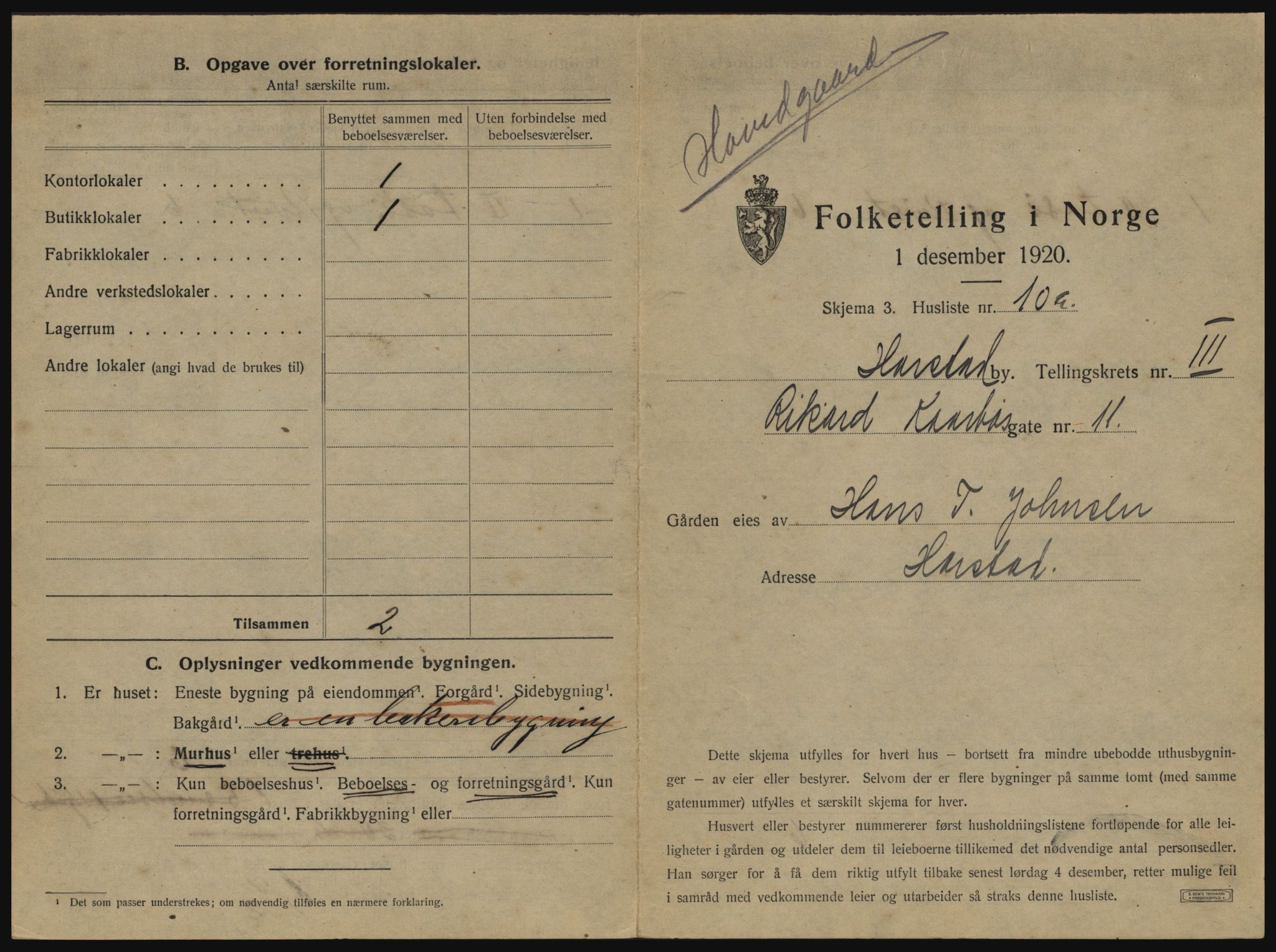 SATØ, 1920 census for Harstad, 1920, p. 263