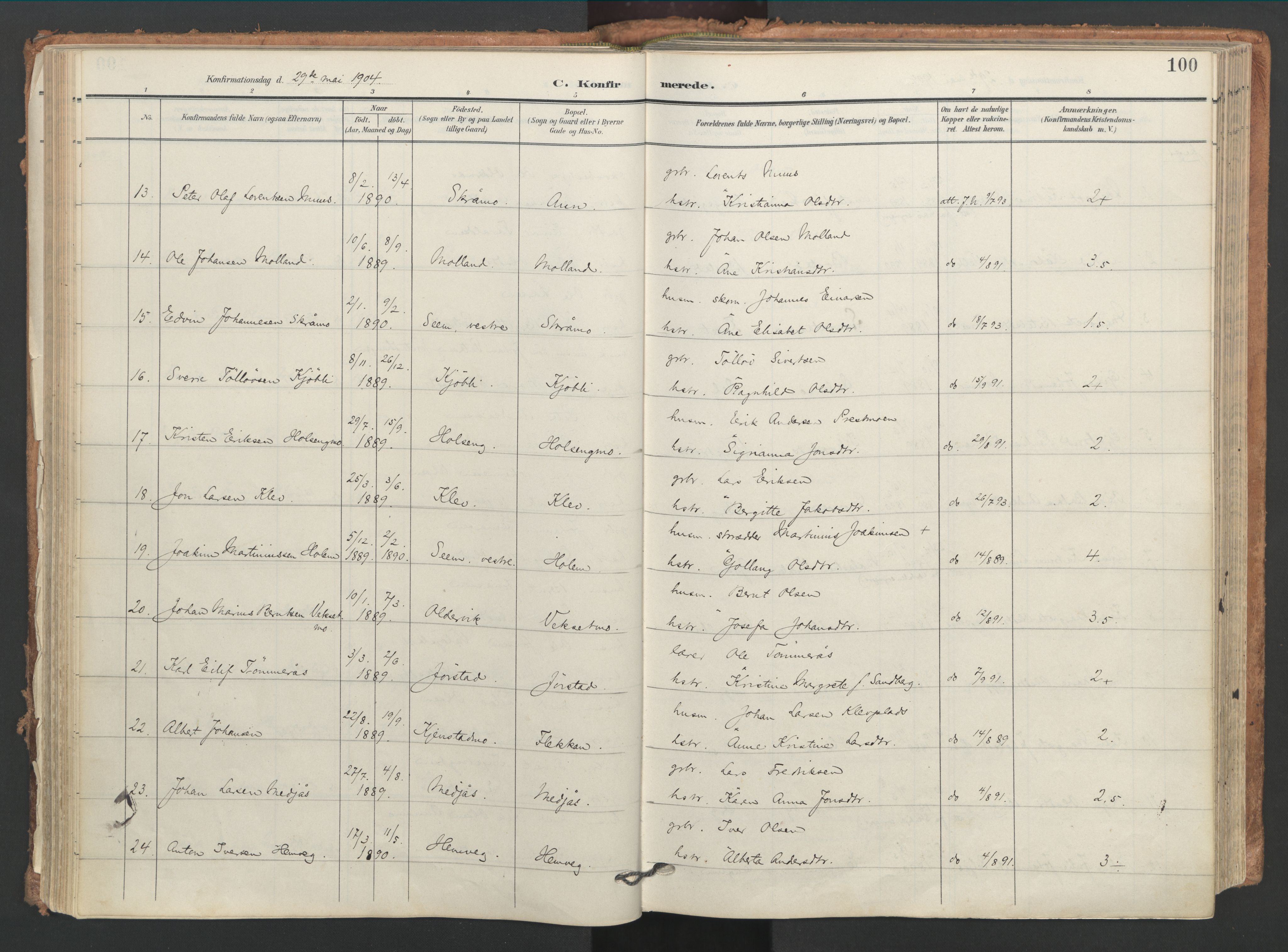 Ministerialprotokoller, klokkerbøker og fødselsregistre - Nord-Trøndelag, AV/SAT-A-1458/749/L0477: Parish register (official) no. 749A11, 1902-1927, p. 100