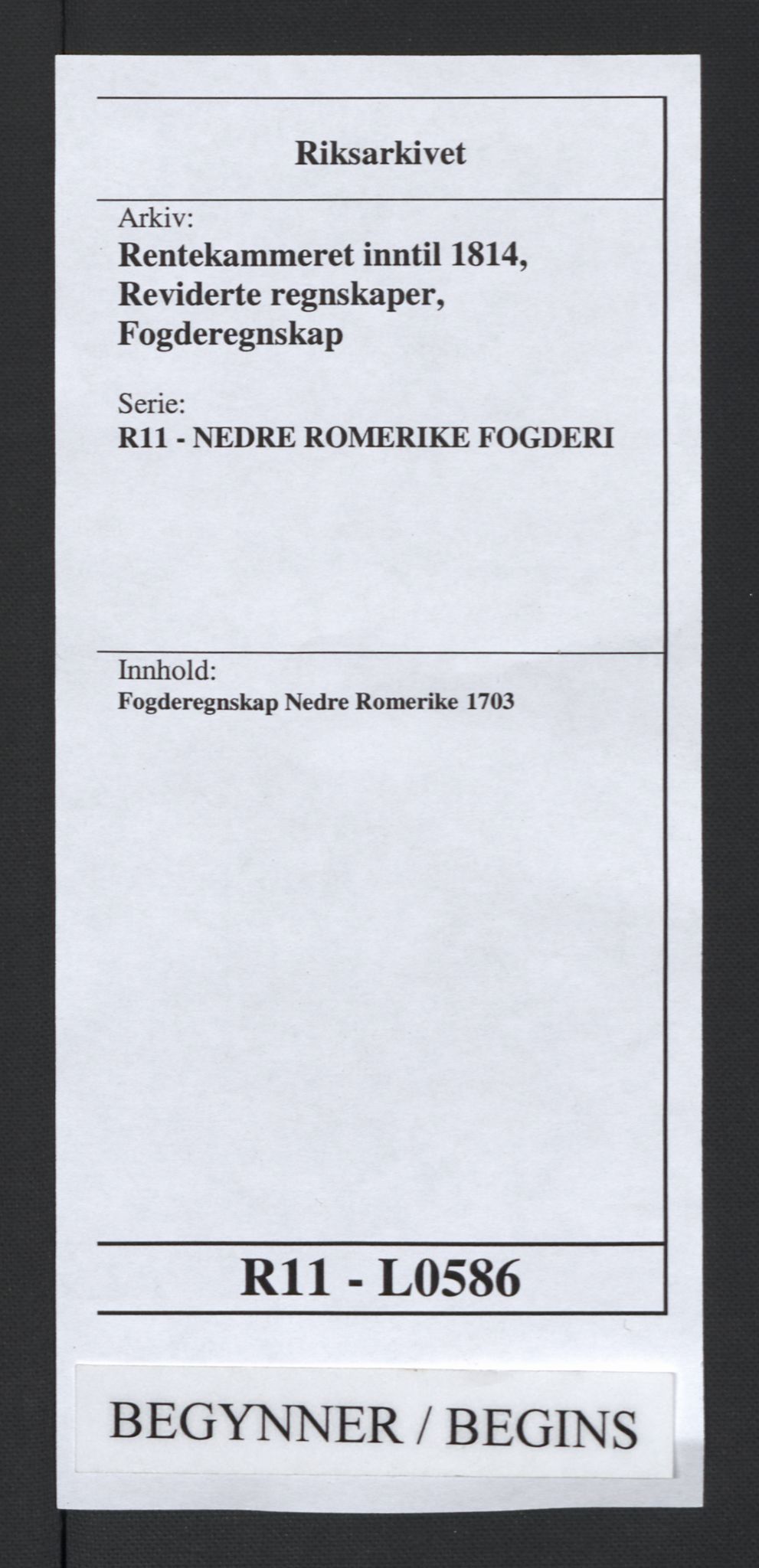 Rentekammeret inntil 1814, Reviderte regnskaper, Fogderegnskap, RA/EA-4092/R11/L0586: Fogderegnskap Nedre Romerike, 1703, p. 1