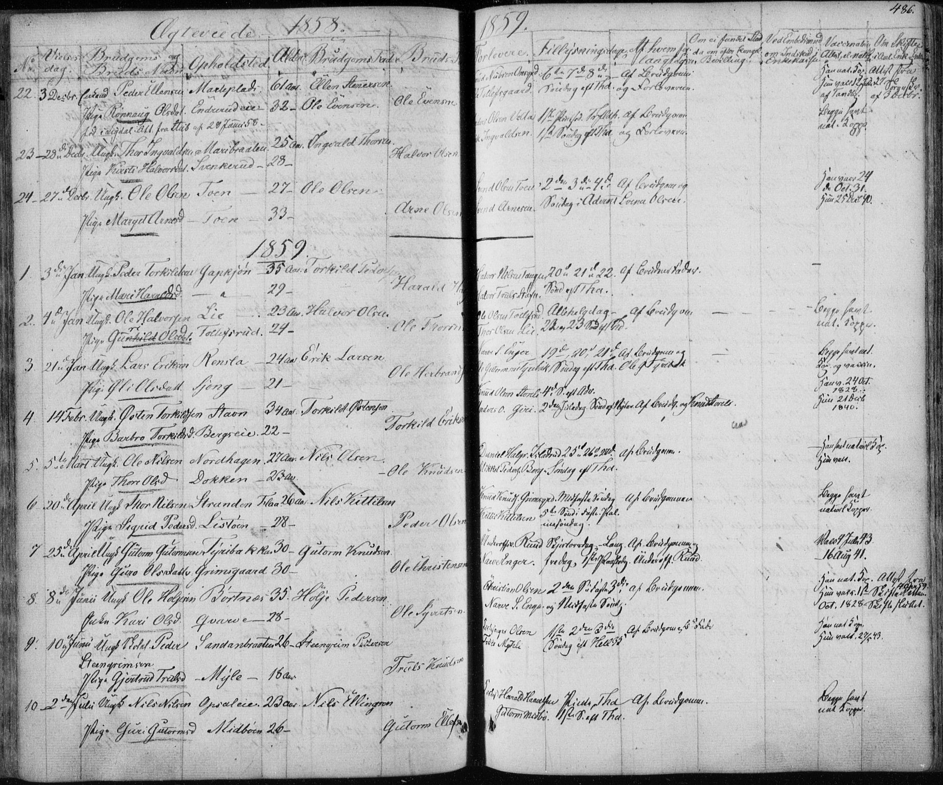 Nes kirkebøker, SAKO/A-236/F/Fa/L0009: Parish register (official) no. 9, 1834-1863, p. 486
