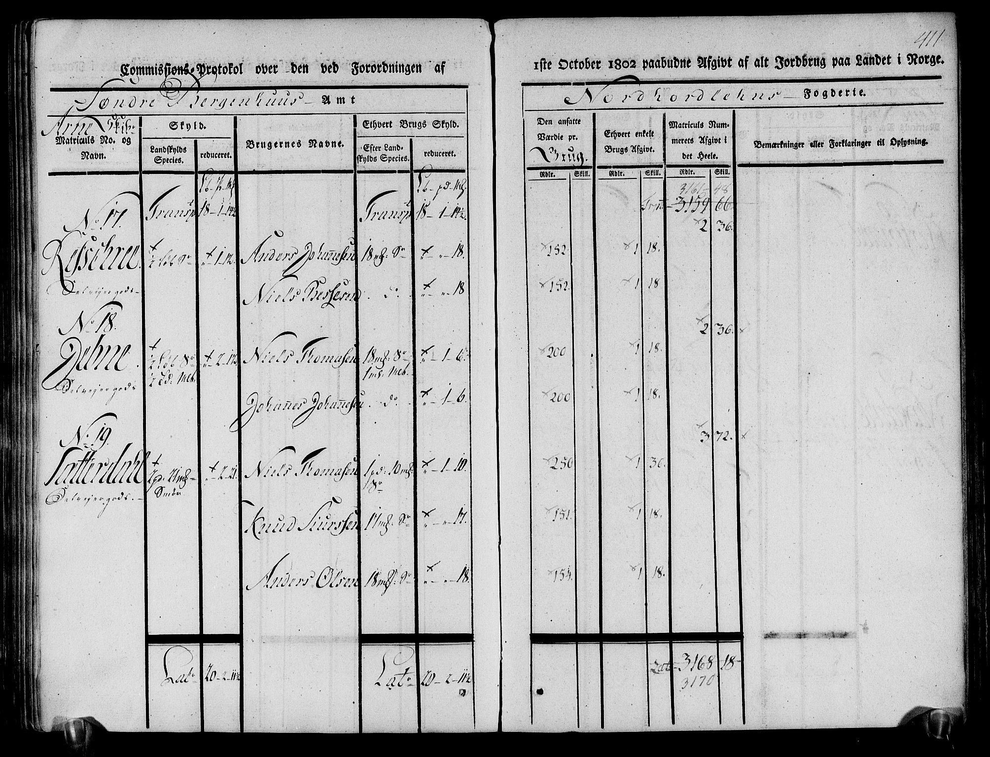 Rentekammeret inntil 1814, Realistisk ordnet avdeling, AV/RA-EA-4070/N/Ne/Nea/L0111: Nordhordland og Voss fogderi. Kommisjonsprotokoll for Nordhordland, 1803, p. 416