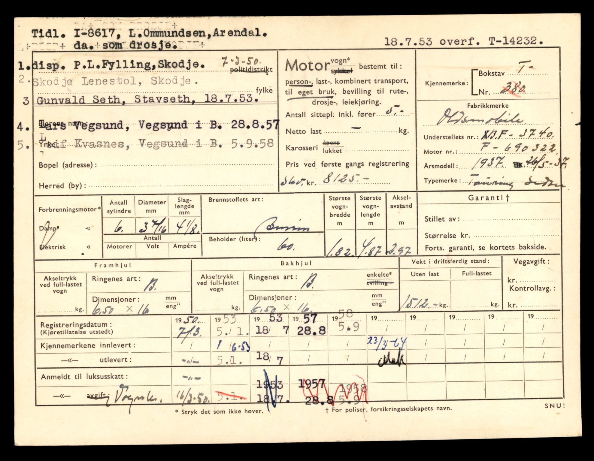 Møre og Romsdal vegkontor - Ålesund trafikkstasjon, AV/SAT-A-4099/F/Fe/L0044: Registreringskort for kjøretøy T 14205 - T 14319, 1927-1998, p. 784