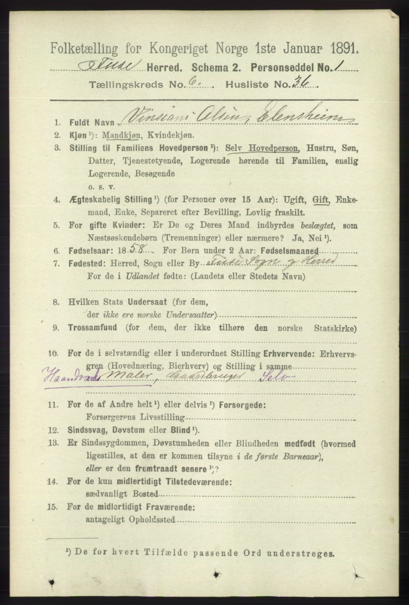 RA, 1891 census for 1241 Fusa, 1891, p. 1258