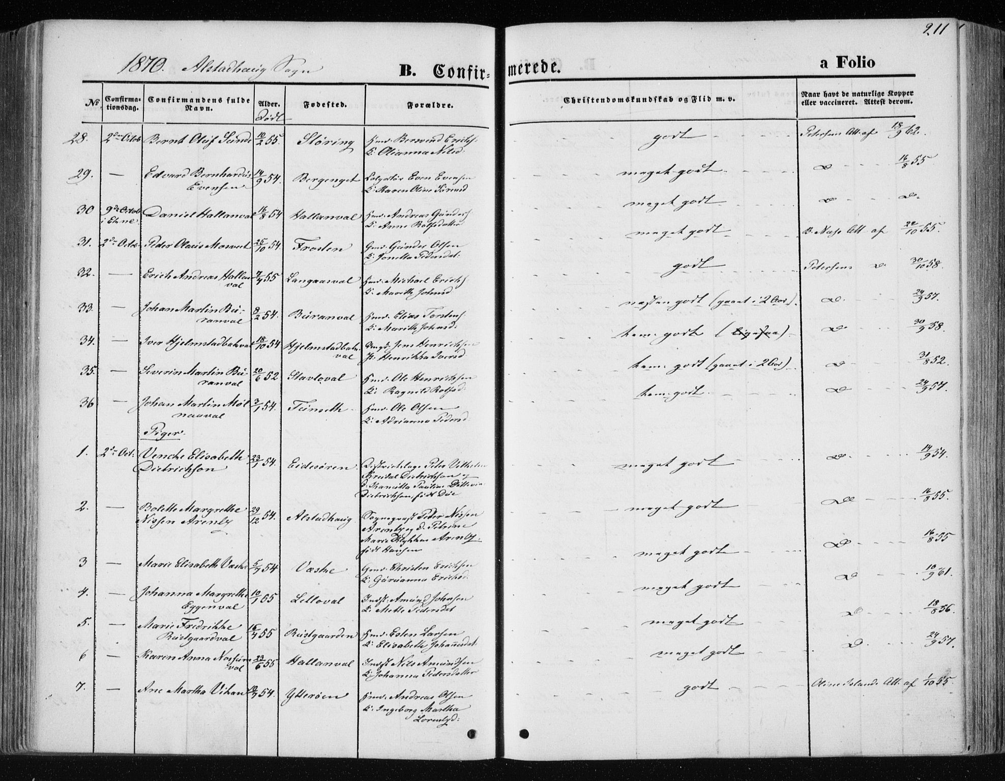 Ministerialprotokoller, klokkerbøker og fødselsregistre - Nord-Trøndelag, SAT/A-1458/717/L0157: Parish register (official) no. 717A08 /1, 1863-1877, p. 211