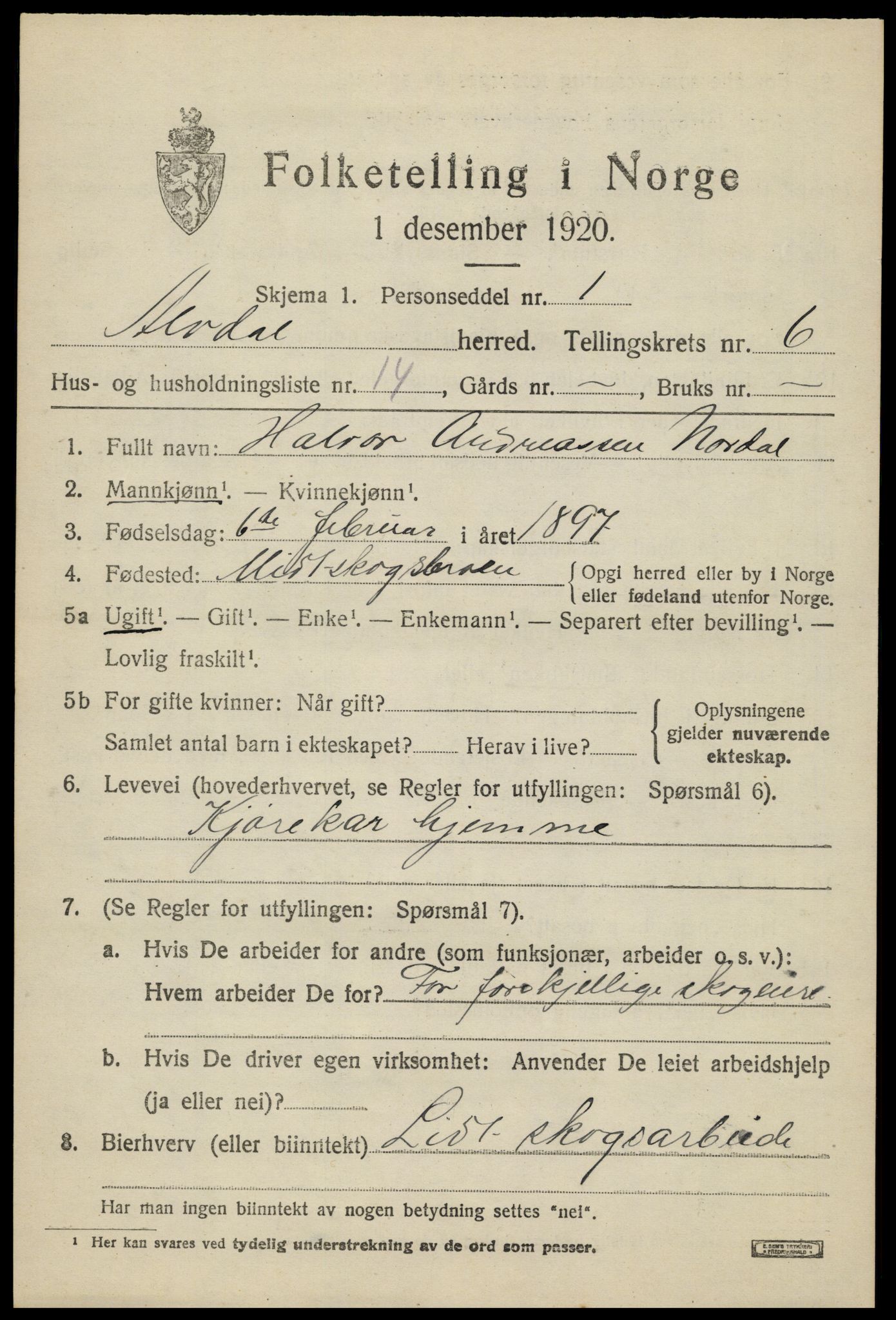 SAH, 1920 census for Alvdal, 1920, p. 3972