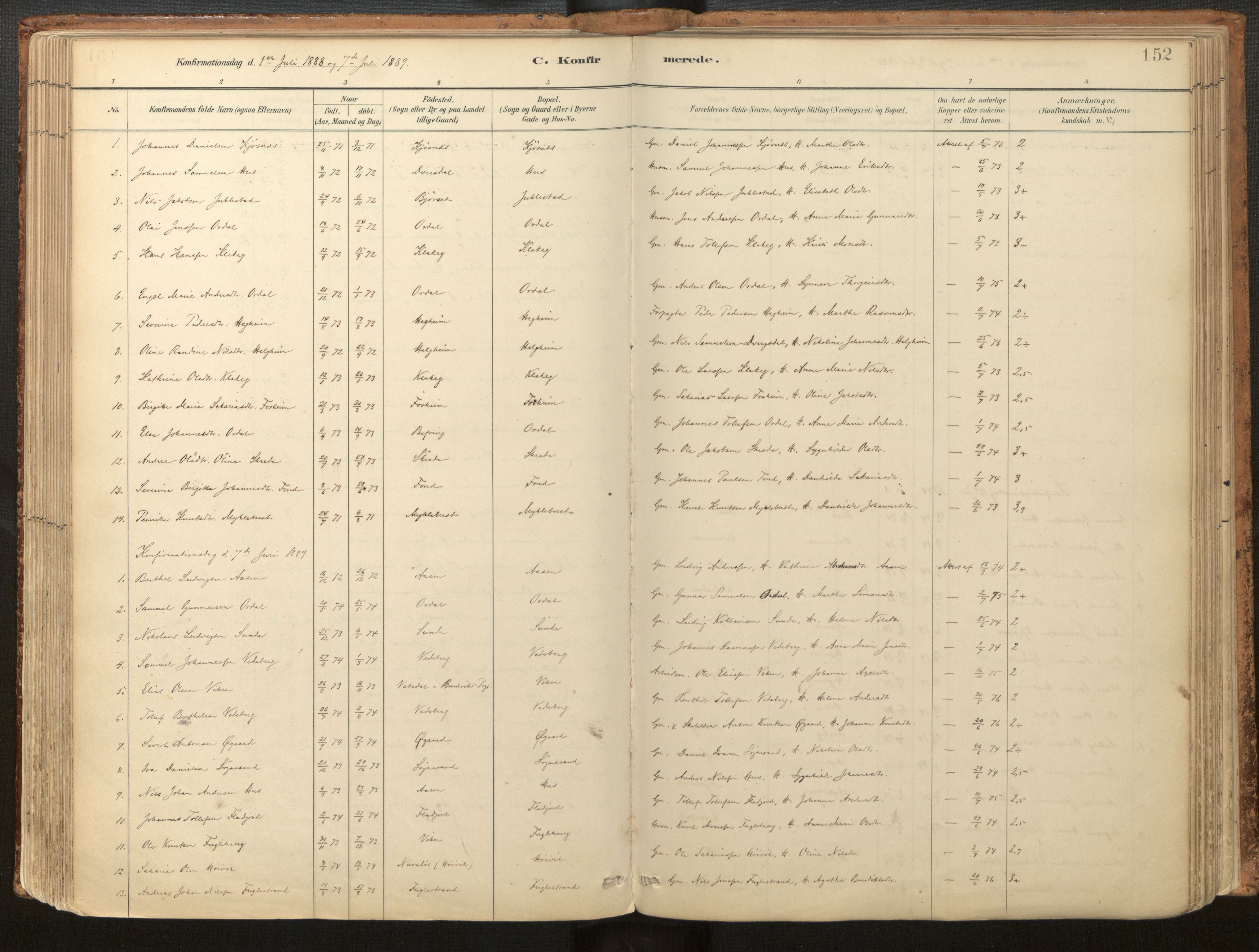 Jølster sokneprestembete, SAB/A-80701/H/Haa/Haac/L0001: Parish register (official) no. C 1, 1882-1928, p. 152