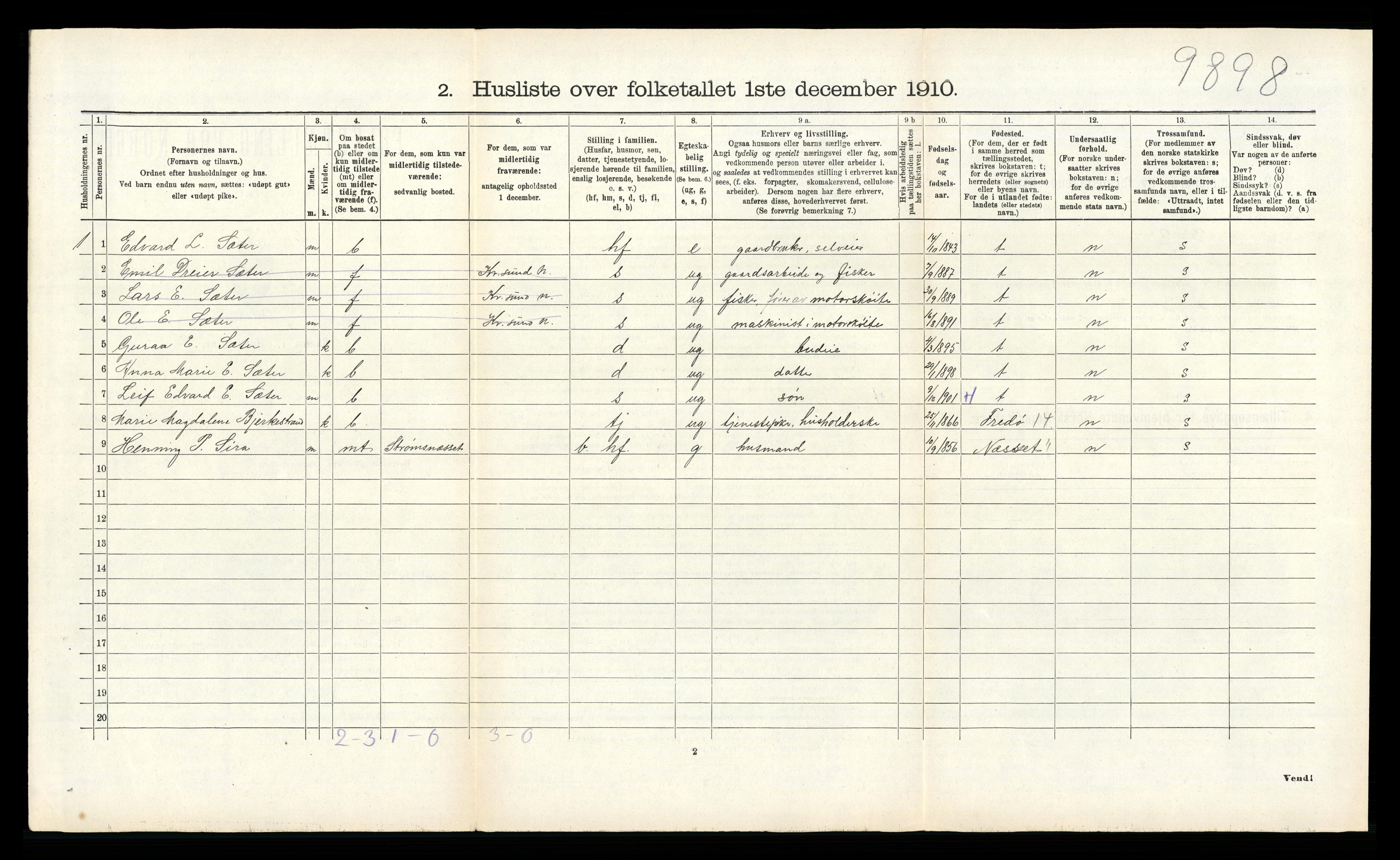 RA, 1910 census for Bremsnes, 1910, p. 243