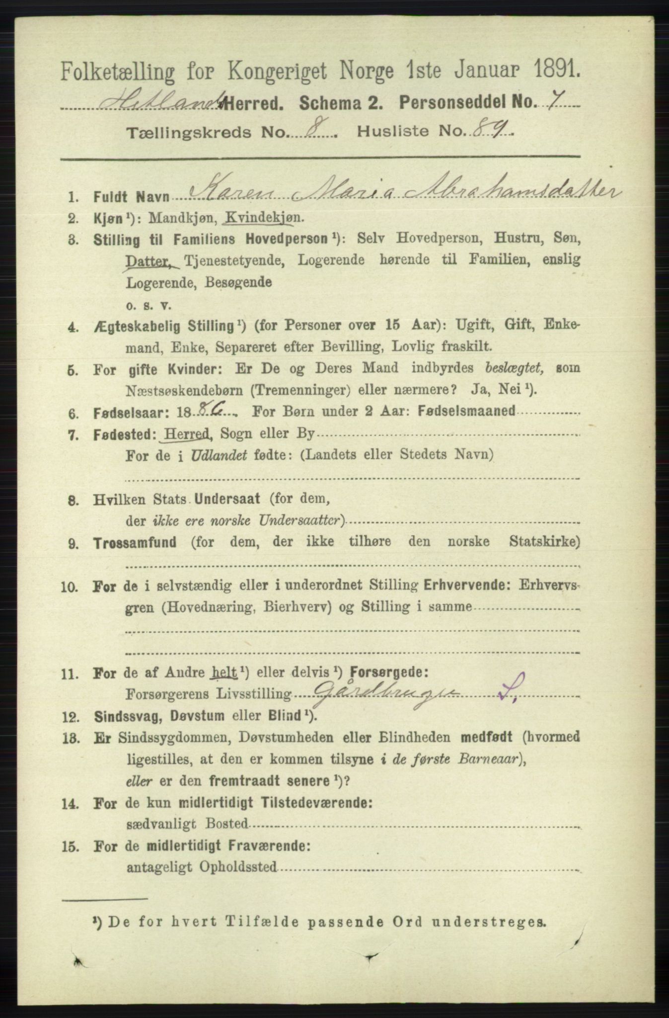 RA, 1891 census for 1126 Hetland, 1891, p. 4987