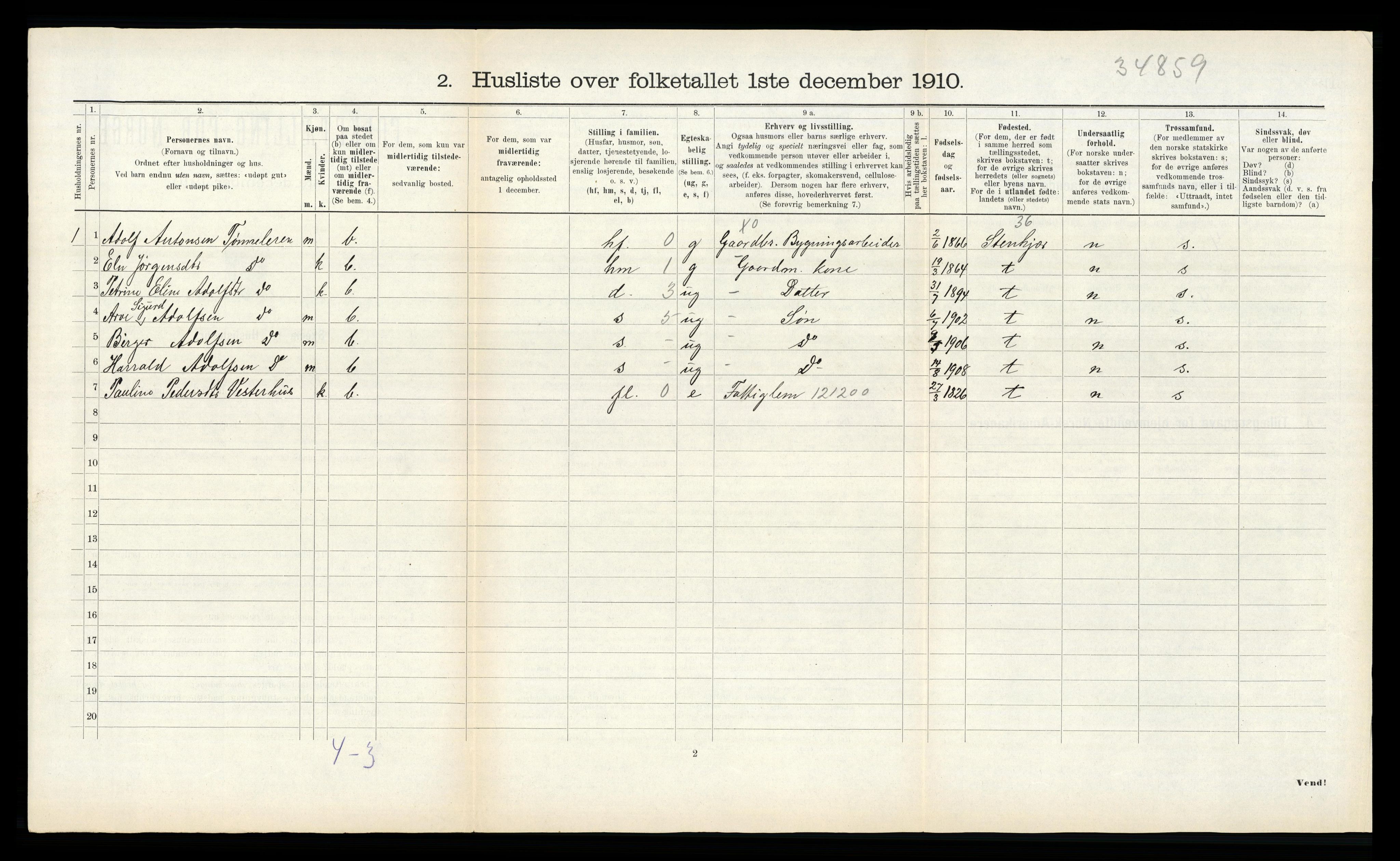 RA, 1910 census for Sparbu, 1910, p. 321