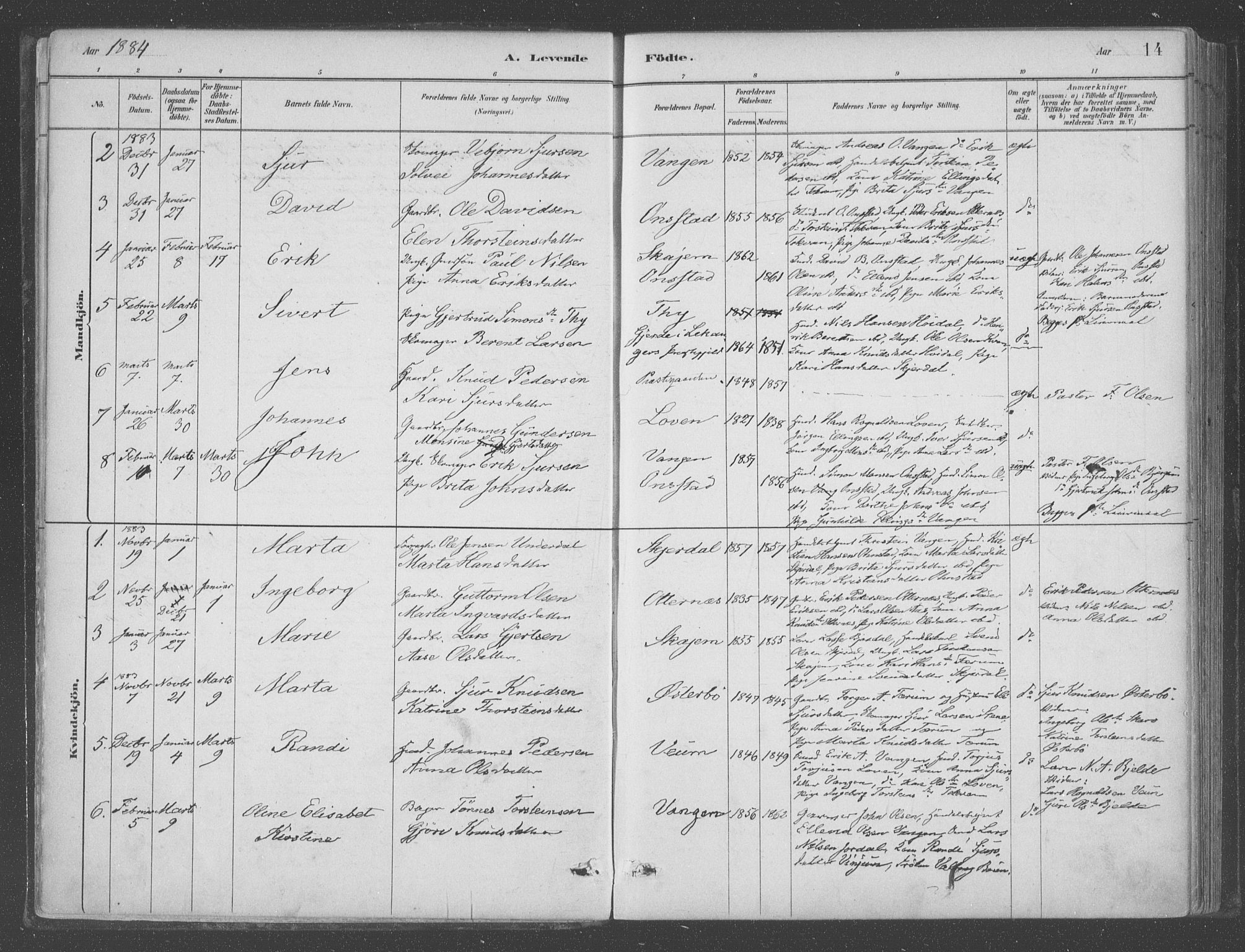 Aurland sokneprestembete, SAB/A-99937/H/Ha/Hab/L0001: Parish register (official) no. B  1, 1880-1909, p. 14