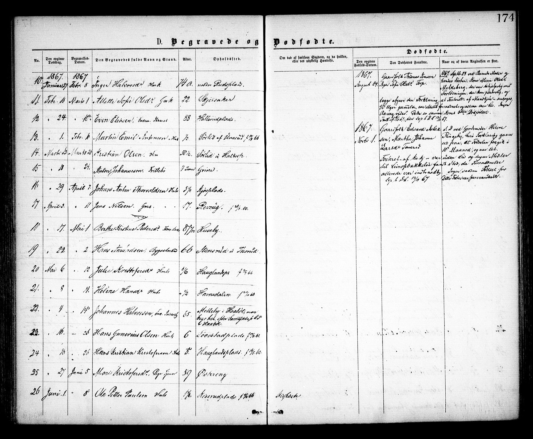 Spydeberg prestekontor Kirkebøker, AV/SAO-A-10924/F/Fa/L0006: Parish register (official) no. I 6, 1863-1874, p. 174