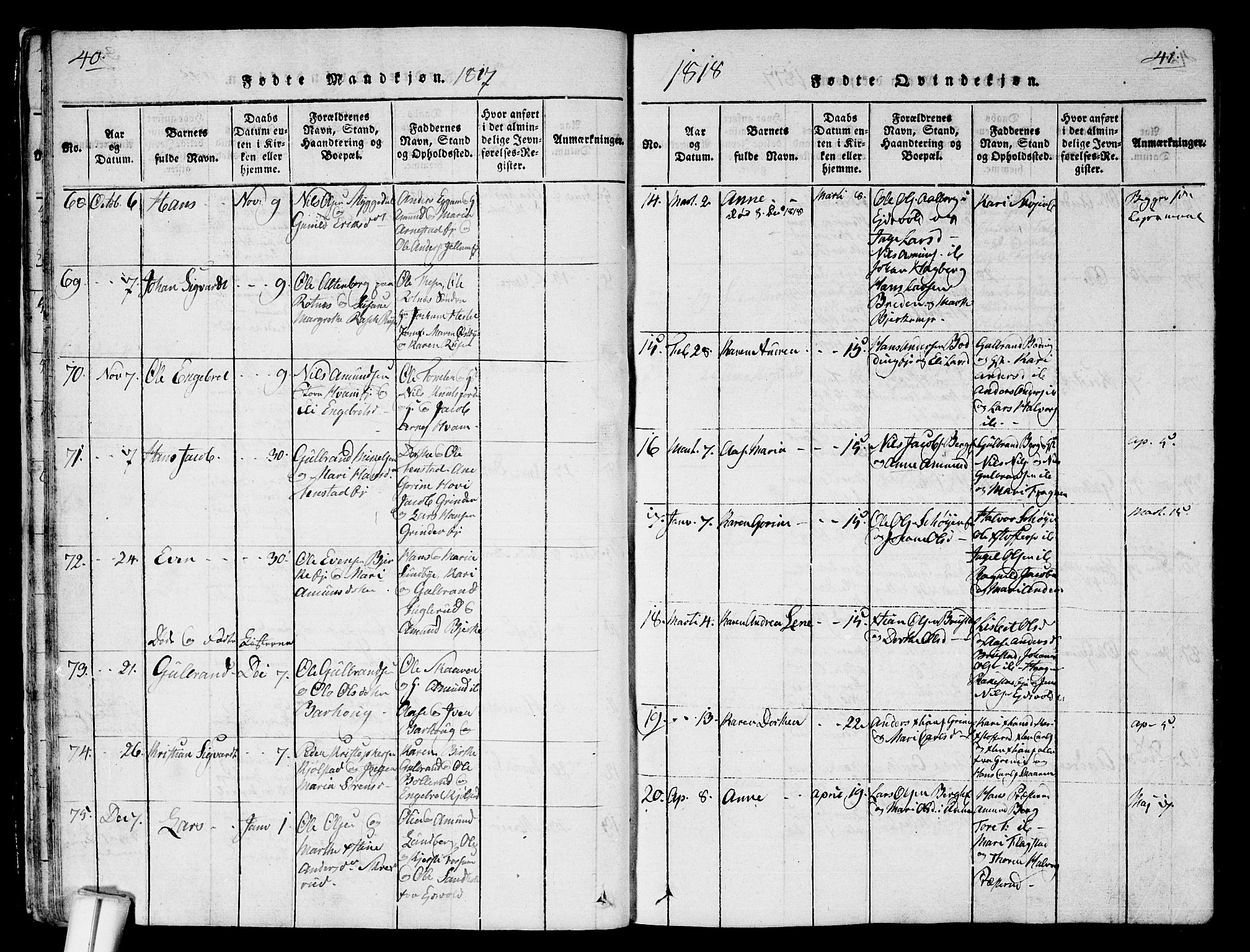 Nes prestekontor Kirkebøker, AV/SAO-A-10410/G/Ga/L0001: Parish register (copy) no. I 1, 1815-1835, p. 40-41